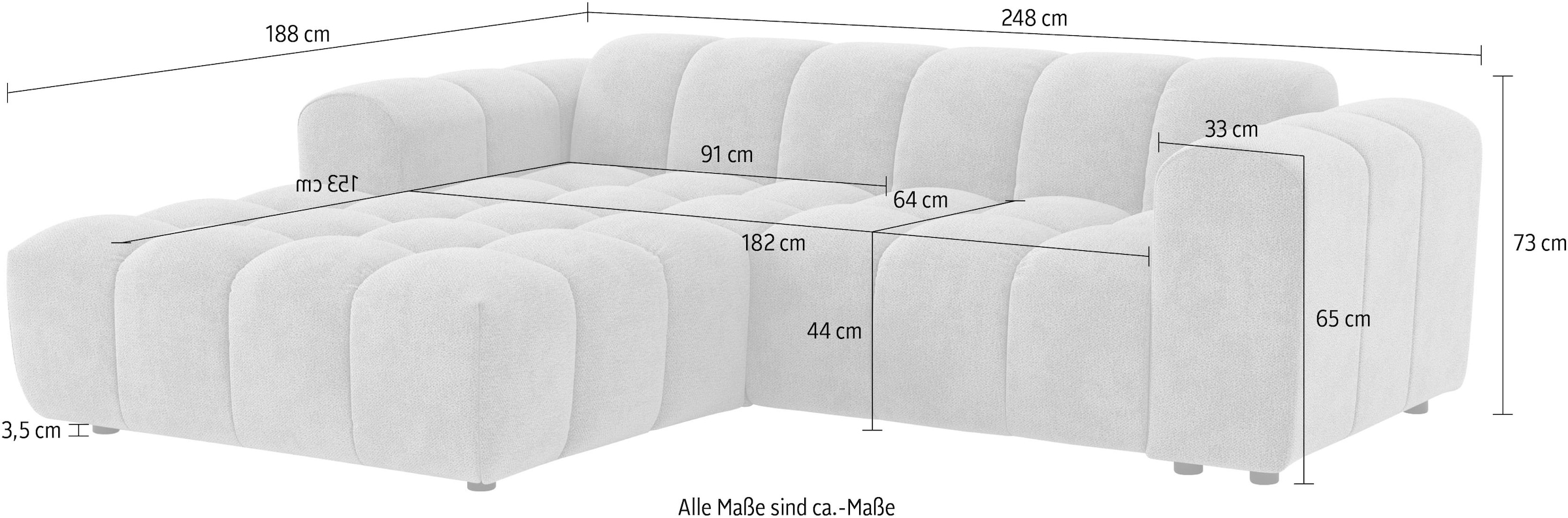 COTTA Ecksofa »Rocco L-Form, B: 248 cm, modernes Bubble-Sofa, großzügiger Sitzkomfort« Wohnlandschaft-Charakter, frei stellbar, modernes Design