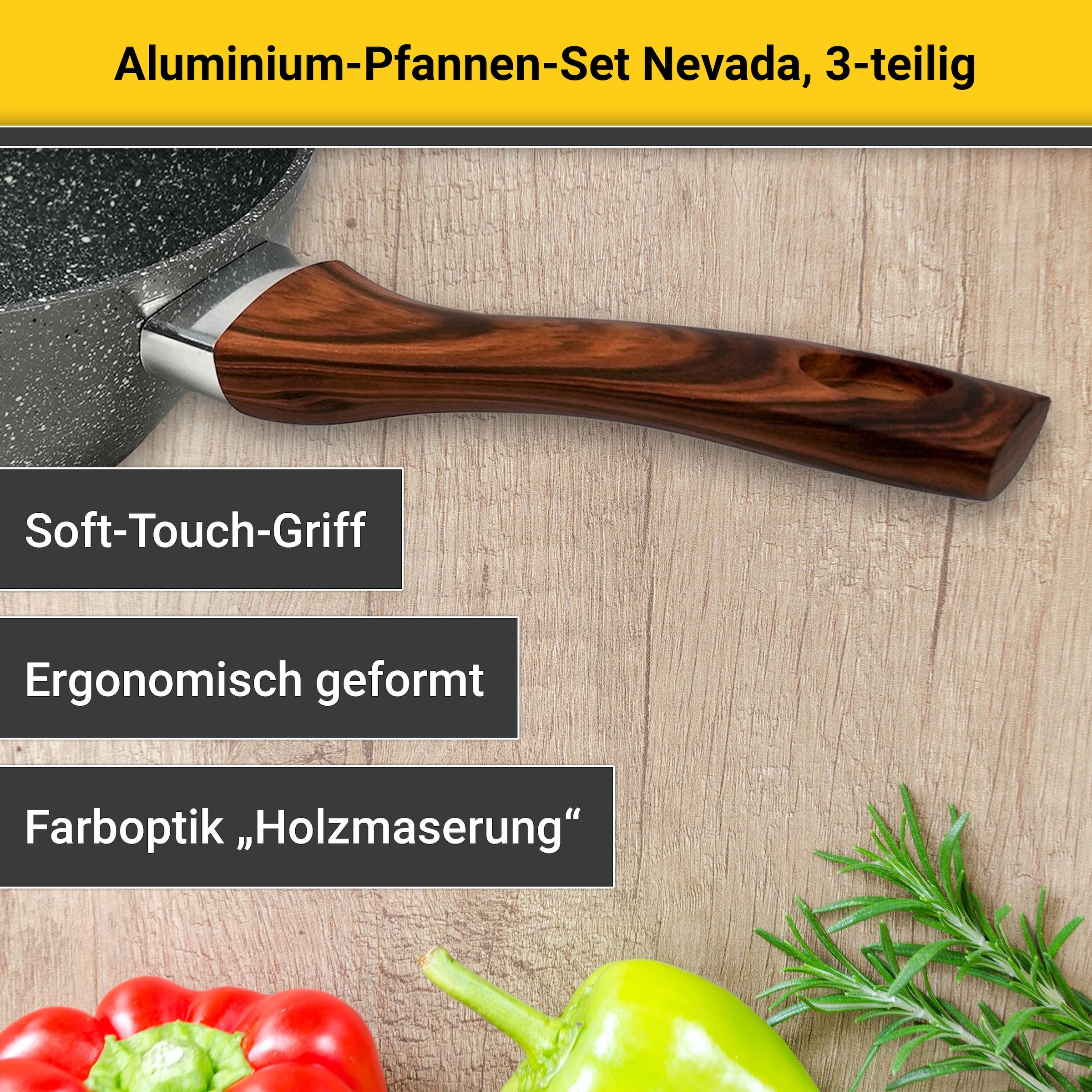 Krüger Pfannen-Set »Nevada« Aluminium Set, 3 Stk. tlg. Soft-Touch-Griff, Ø 20/24/28 cm, Induktion