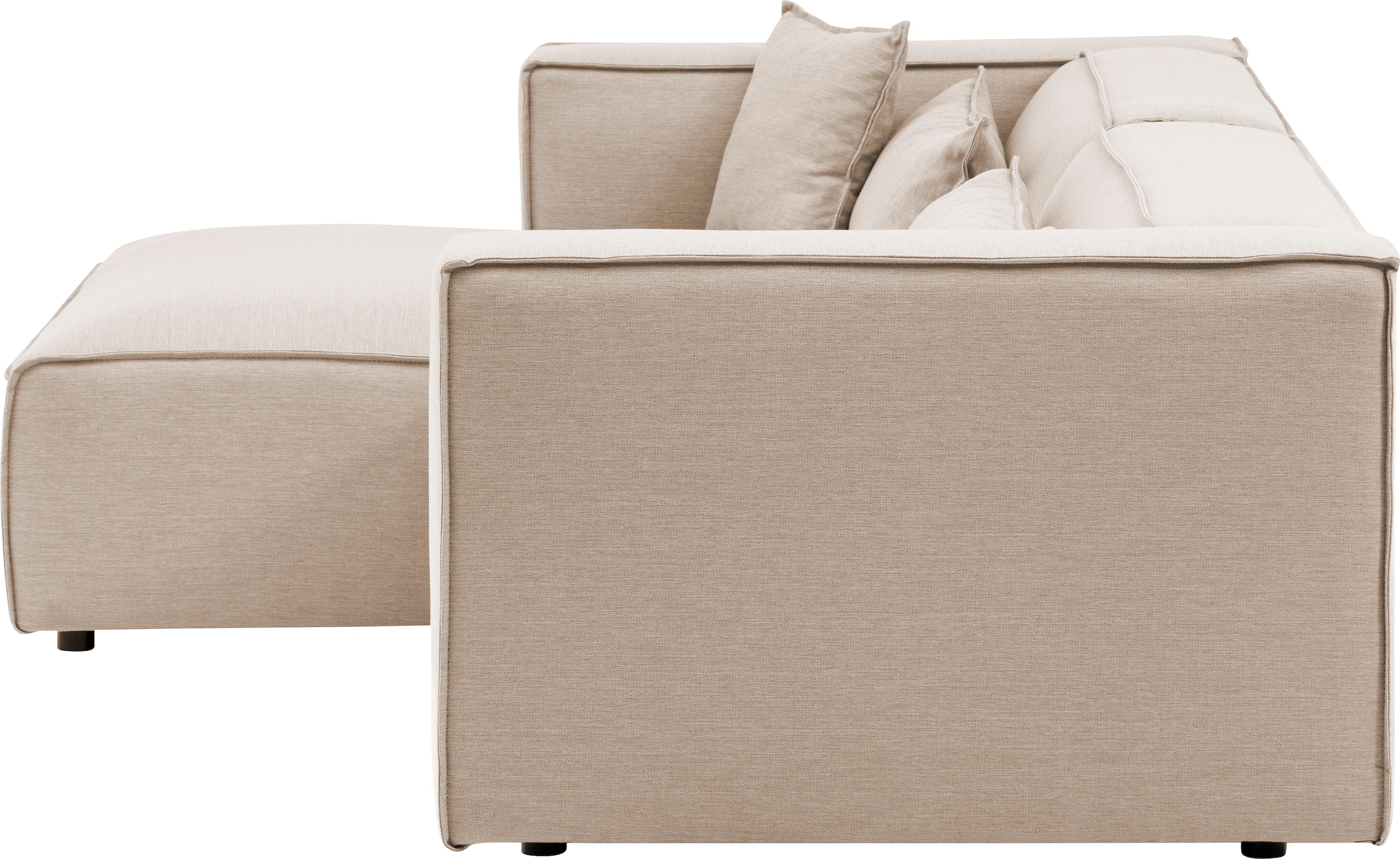 LeGer Home by Lena Gercke Ecksofa »PIARA mit Kedernaht in Cord oder Leinenoptik, moderne Couch in L-Form«, wahlweise Ottomane rechts/links, schwarze Füße, bequemer Sitzkomfort