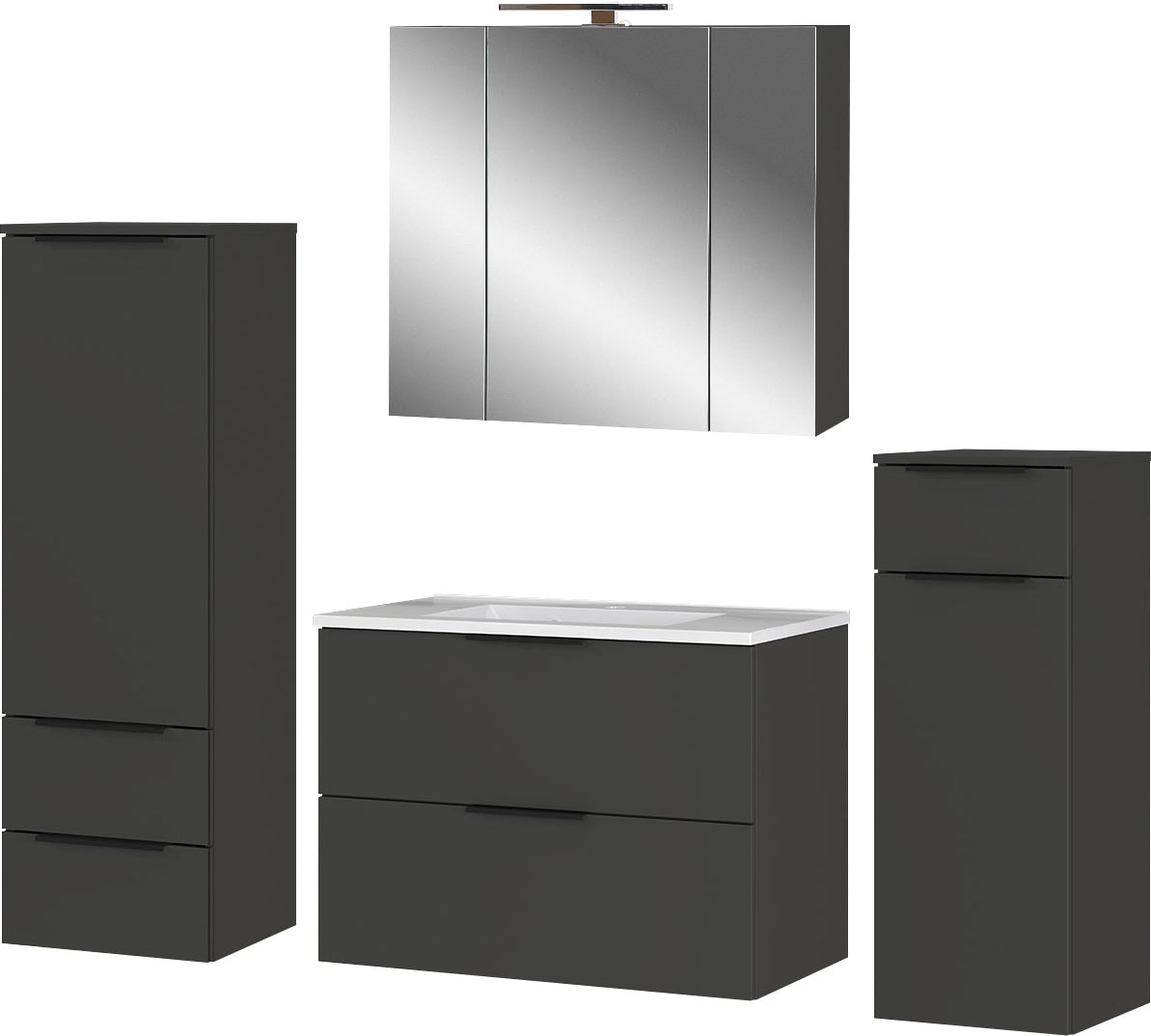 GERMANIA Badmöbel-Set »Crandon«, (4 St.), inkl. WT-Unterschrank, Spiegelschrank, Schrank und Mediumschrank