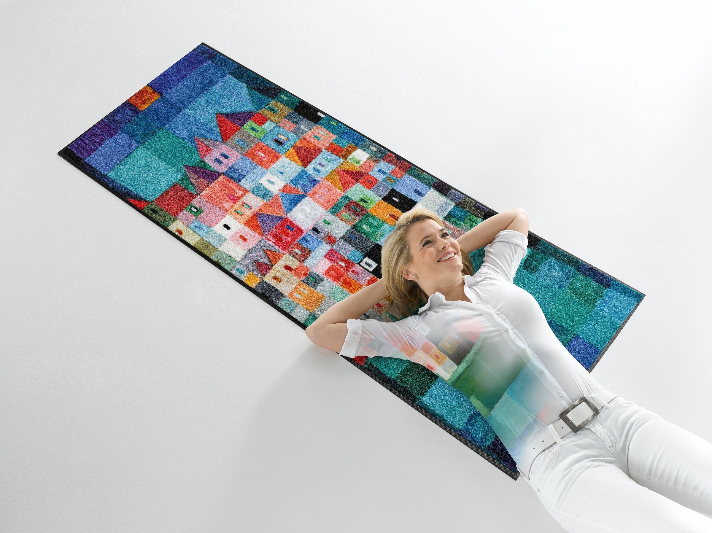 wash+dry by Kleen-Tex Läufer »Colourful Houses« rechteckig 7 mm Höhe Schmutzfangläufer, rutschhemmend, In- und Outdoor geeignet, waschbar