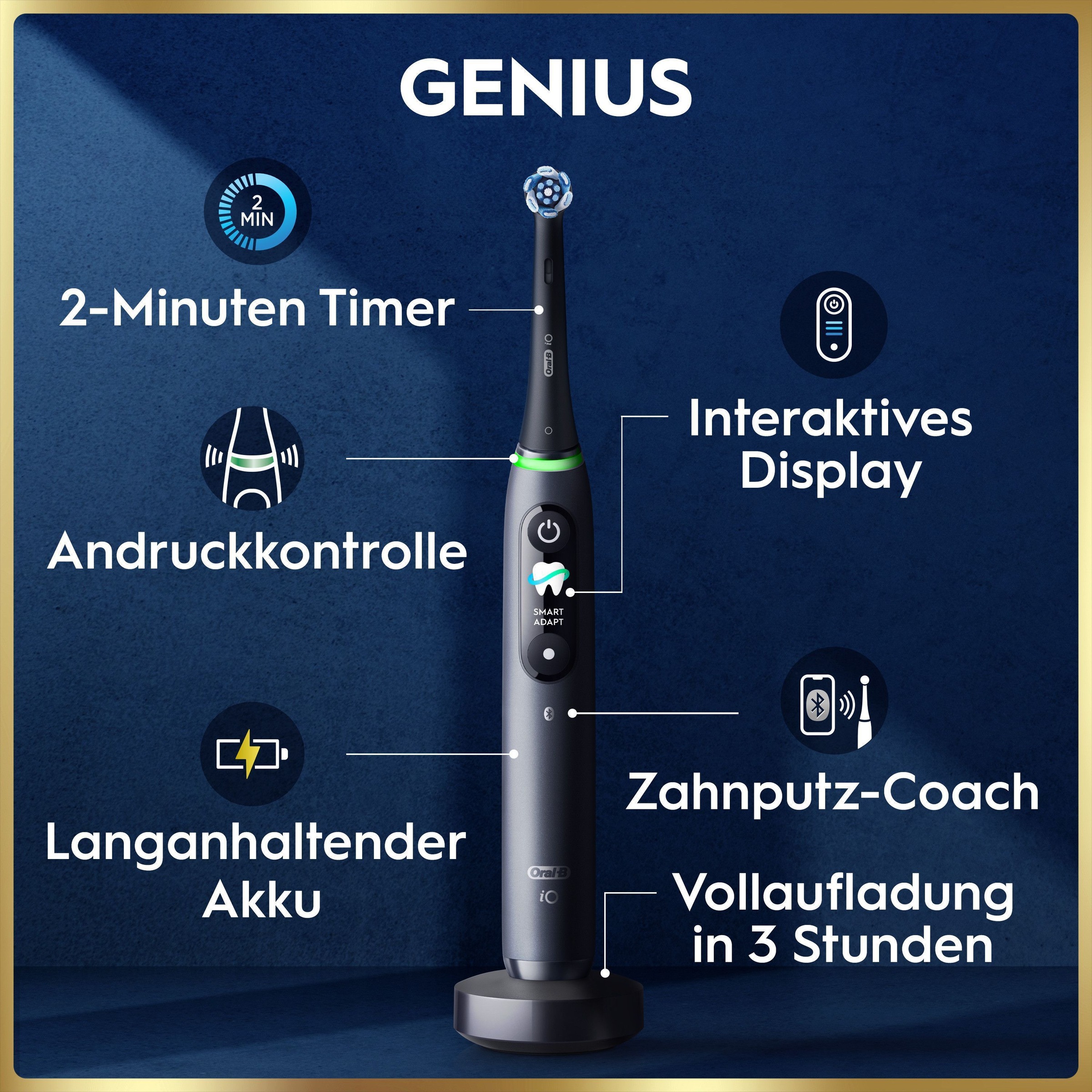 Oral-B Elektrische Zahnbürste »iO 9 Duopack« 3 Stk. Aufsteckbürsten mit Magnet-Technologie, 7 Putzmodi, Farbdisplay & Lade-Reiseetui