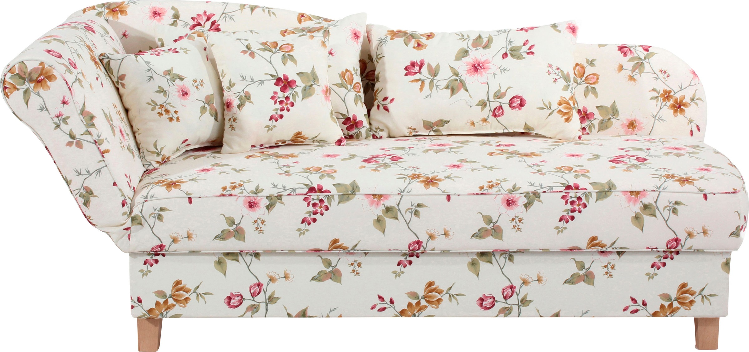 Max Winzer® Recamiere »Saturn mit verstellbarer Armlehne für hohen Sitz- und Relaxkomfort«, Armlehne links oder rechts, mit Blumenmuster, inkusive 4 Kissen