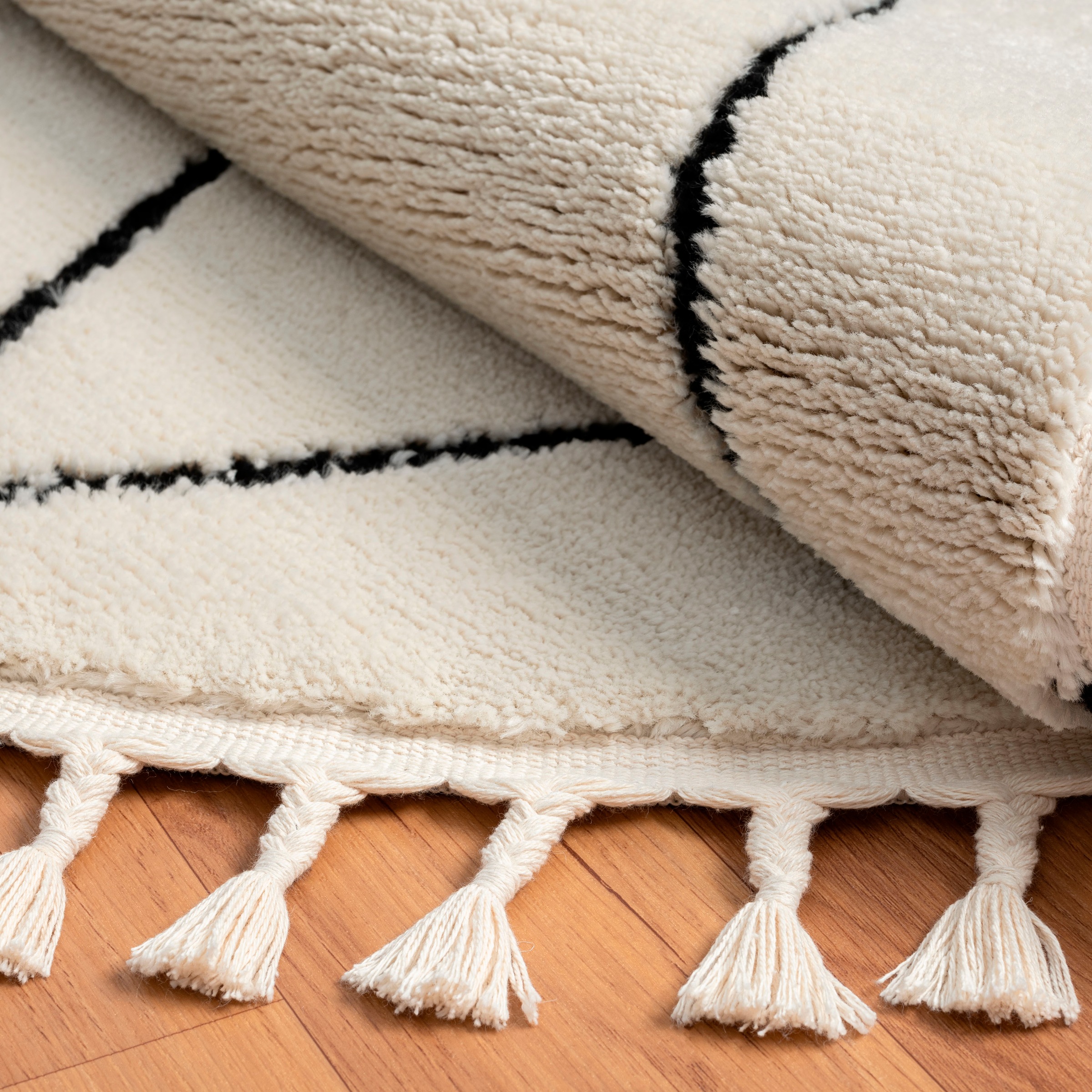 Myflair Möbel & Accessoires Hochflor-Teppich »Moroccan Pattern« rund 24 mm Höhe modern, marokkanisches Design, Rauten Muster, weich, mit Fransen