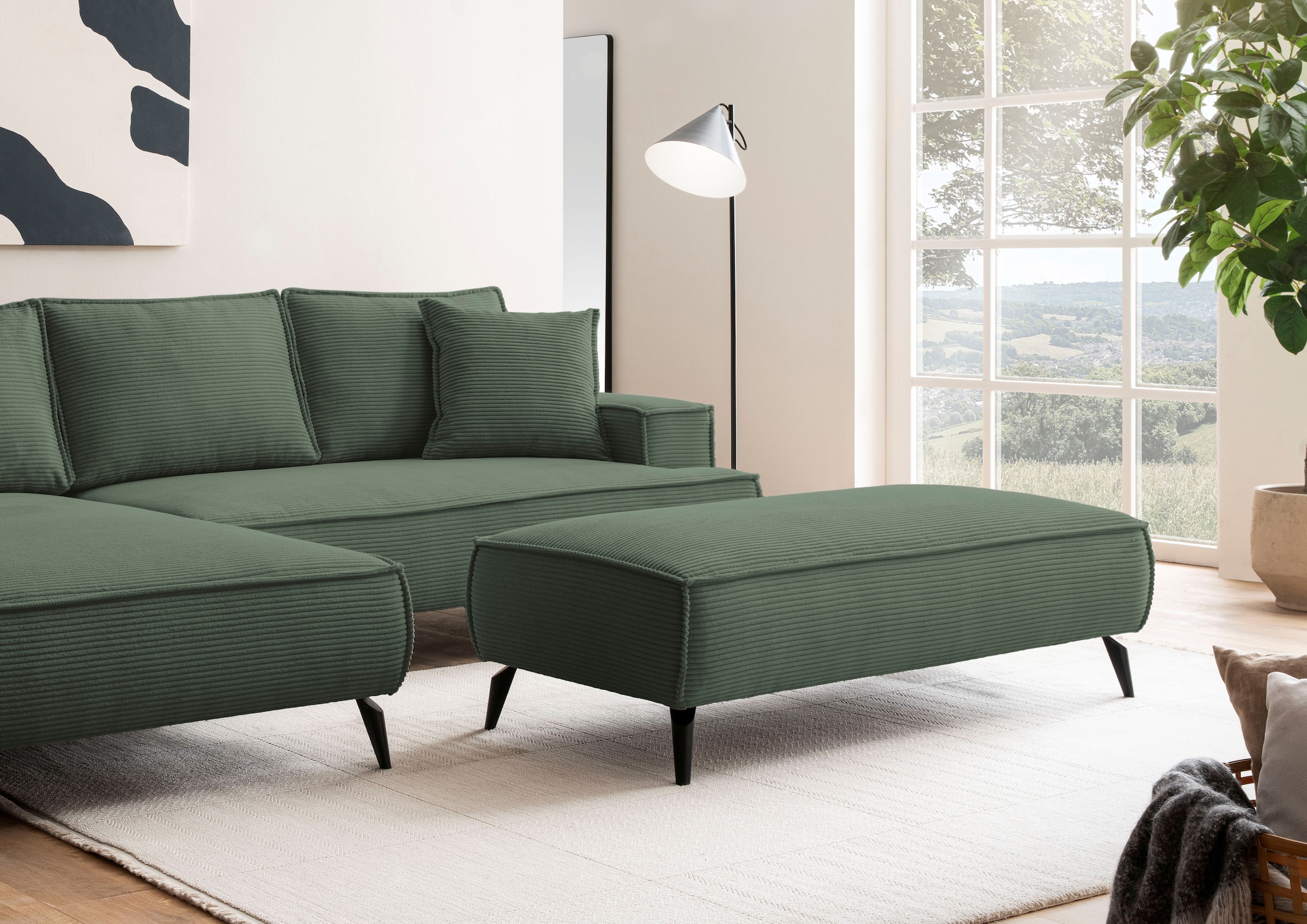 andas Hocker »TVINNU, mit Kedernaht in Cord«, zur Serie TVINNU, gemütlicher Sitzkomfort, rechteckig, schwarze Füße