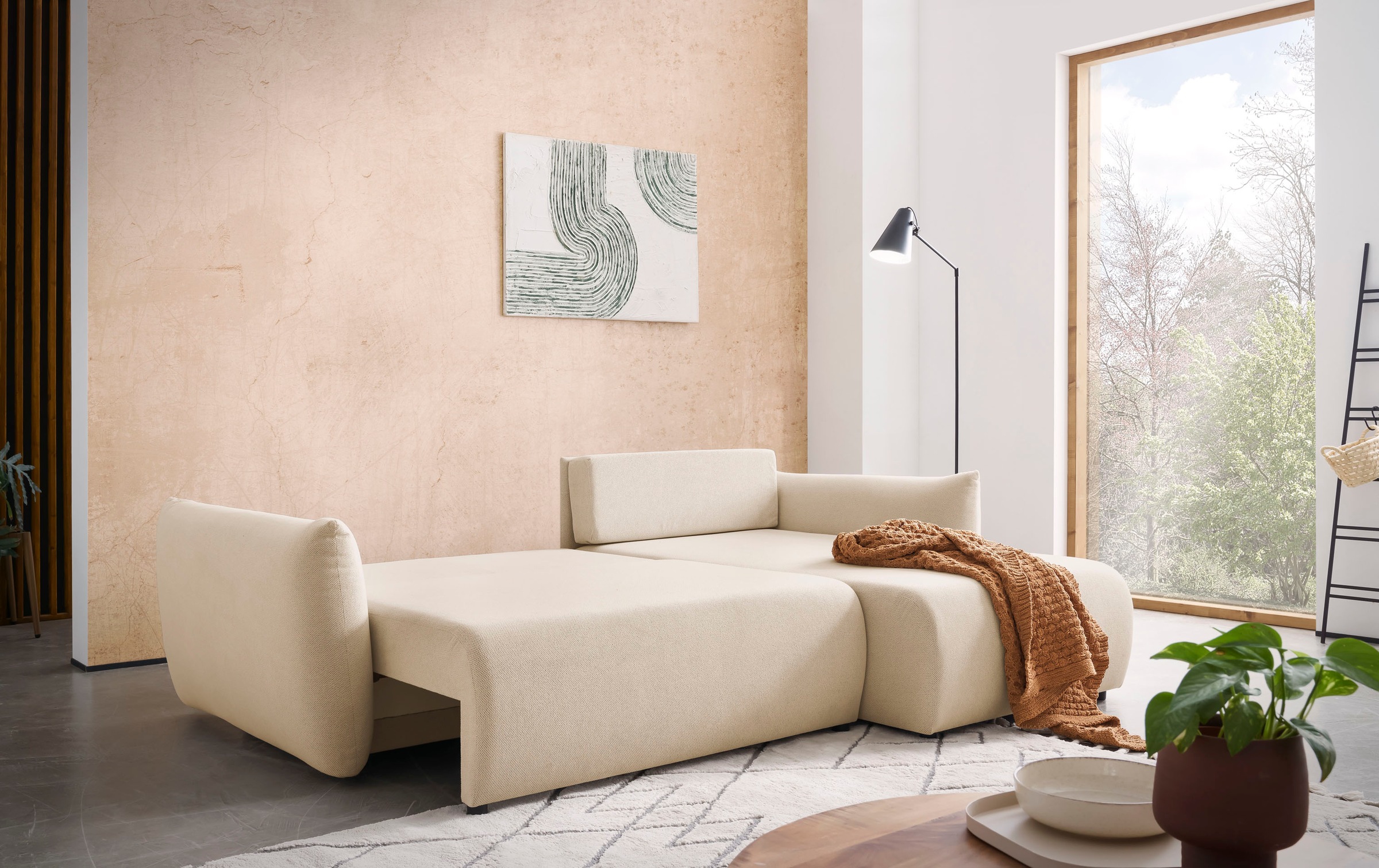 INOSIGN Ecksofa »MAVAS Schlafsofa mit Bettkasten, L-Form,«, ca.257/127cm (Liegefläche 212/145 cm), Cord, Chenille, Struktur