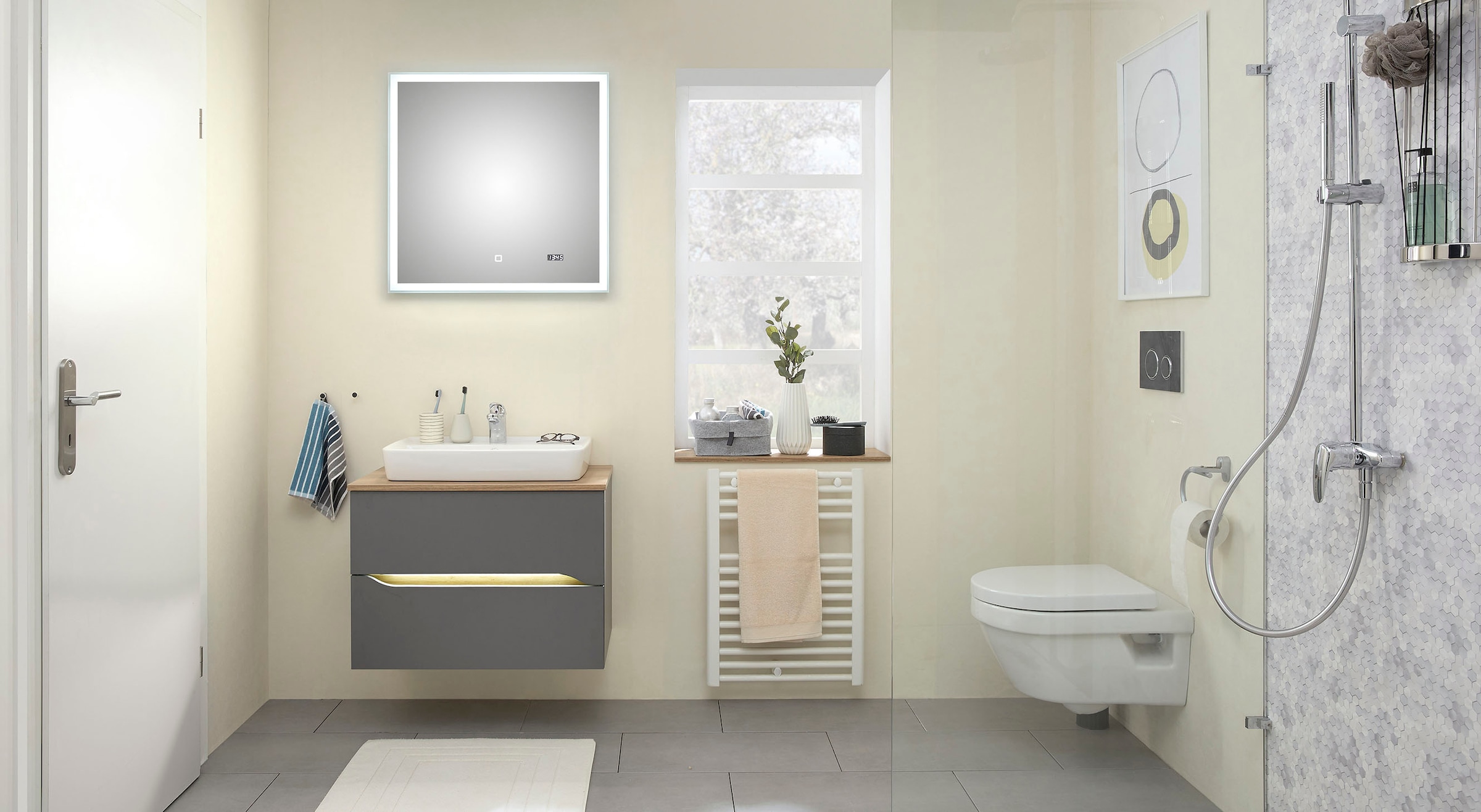 Saphir Badmöbel-Set »Quickset 2-teilig, Keramik-Aufsatzbecken mit LED-Spiegel« 5 Stk. tlg.