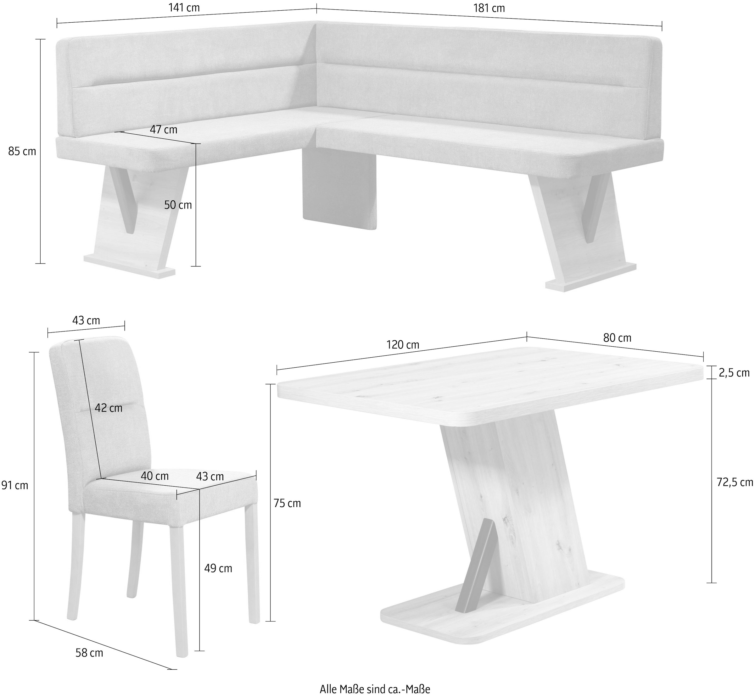 Home affaire Eckbankgruppe »Laros Sitzgruppe, Eckbank, Stühle, Tisch«, (Set, 4tlg Set), perfekt für Küche, Esszimmer, Wohnzimmer, Bestseller