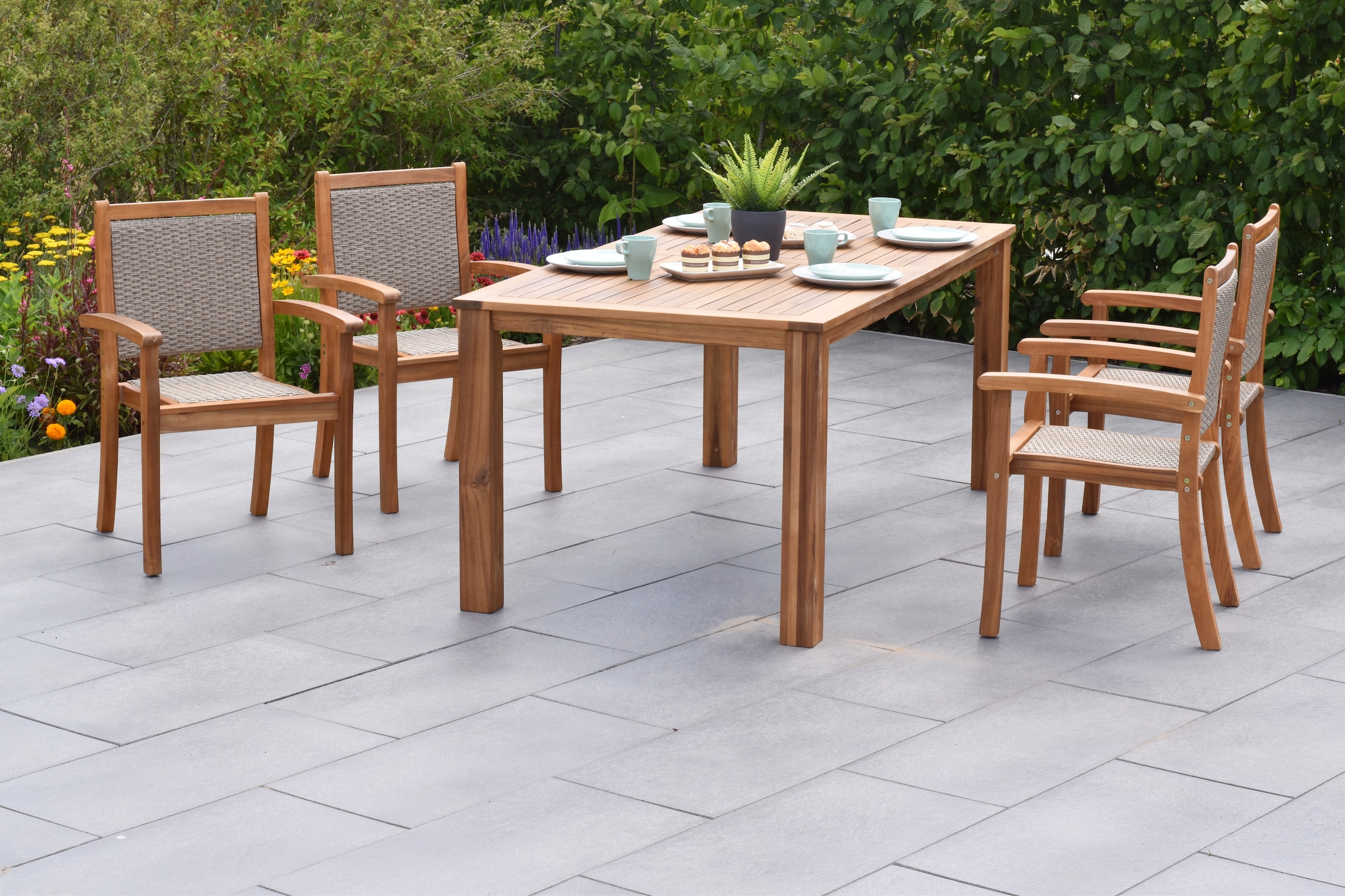 Garten-Essgruppe »»Castilla««, (Set, 5 tlg., Geöltes Akazienholz), Tisch: LxB: 185x90 cm