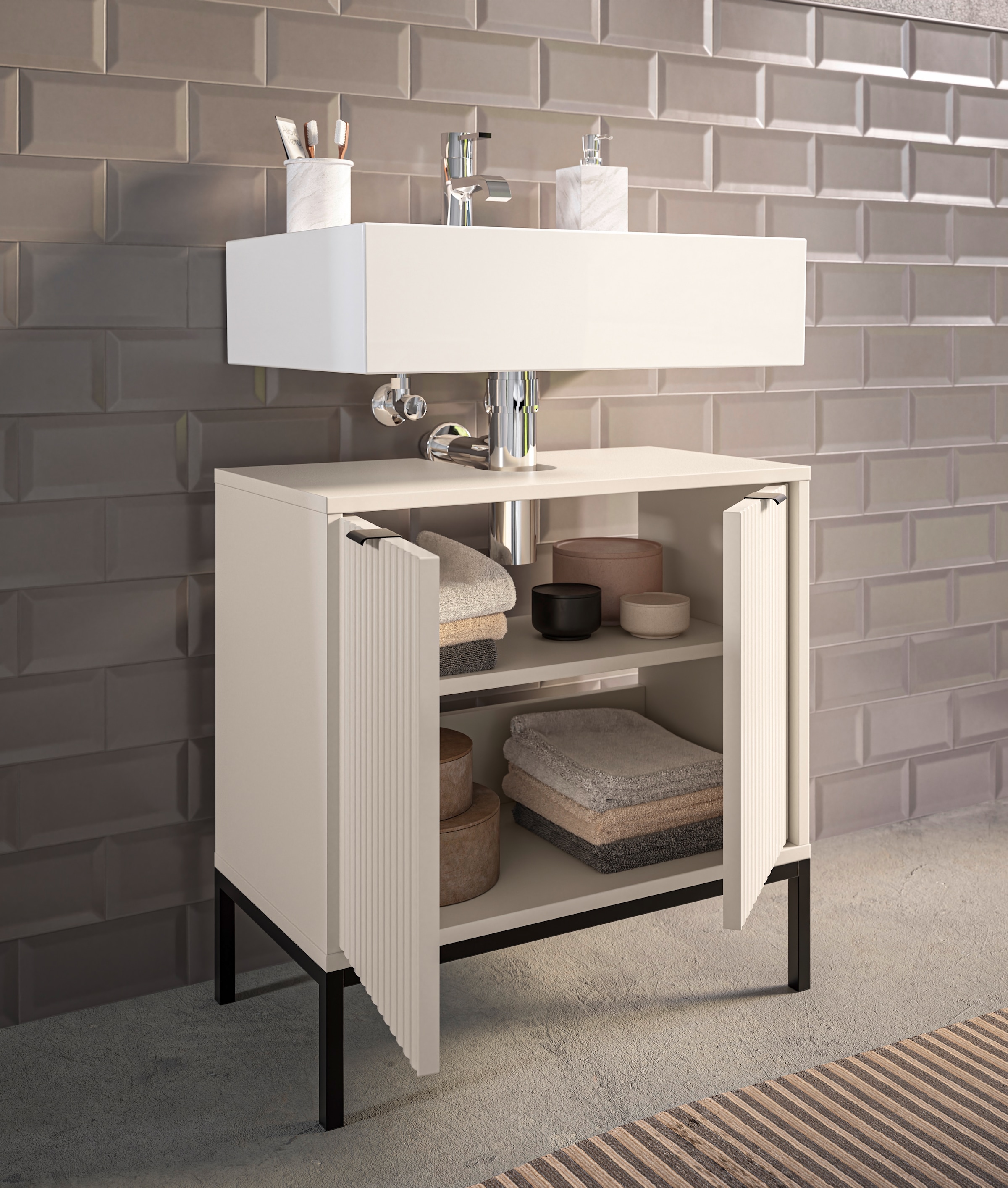 BASIC by Balculina Waschbeckenunterschrank »Lucera Waschbeckenunterschrank, Badezimmerschrank BxHxT 60x60x32« 1 Stk. tlg. Breite 60 cm, Tür L/R montierbar