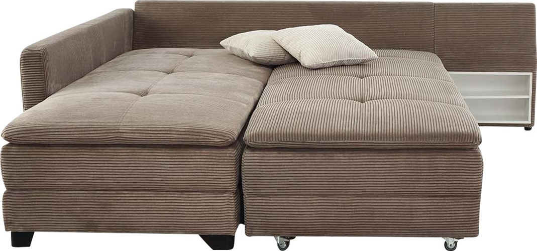 Jockenhöfer Gruppe Ecksofa »Madrid L-Form, drehbares Dauerschlafsofa, Federkern« integrierter Kaltschaum-Topper, Regalelement, links/rechts montierbar