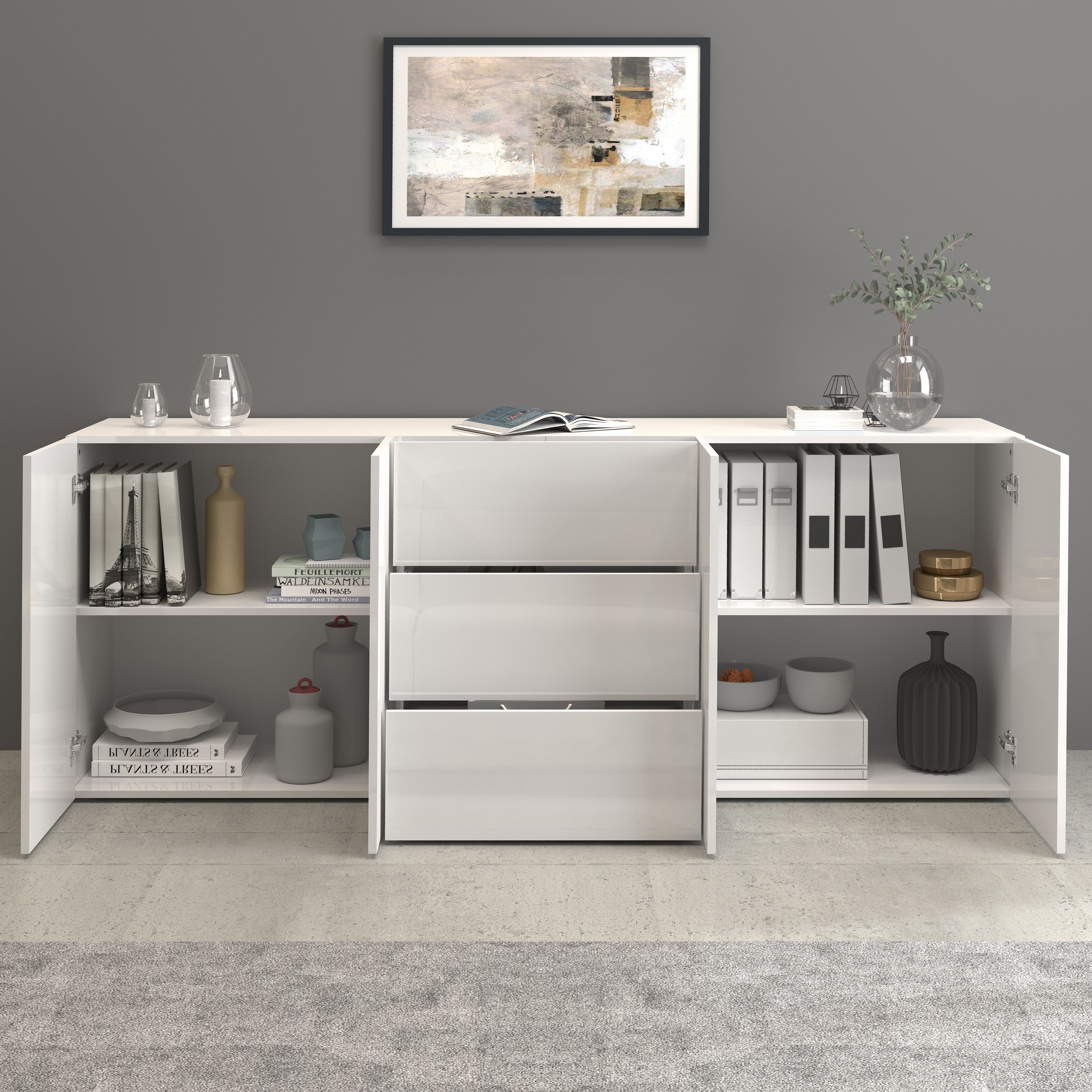 INOSIGN Sideboard »Egypt, Kommode, Schrank, Kredenz, grifflos«, 4 Türen, 3 Schubkästen mit Push-To-Open Funktion, Hochglanz Breite 200