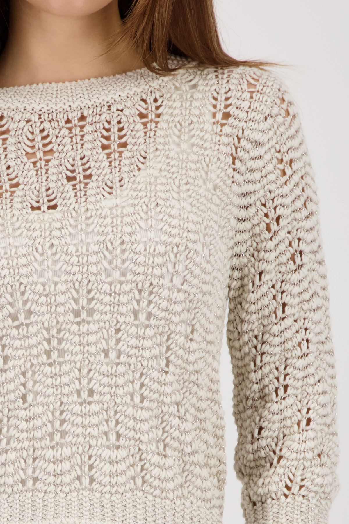 Monari Strickpullover »Pullover Ajour« Regular fit mit glänzenden Details