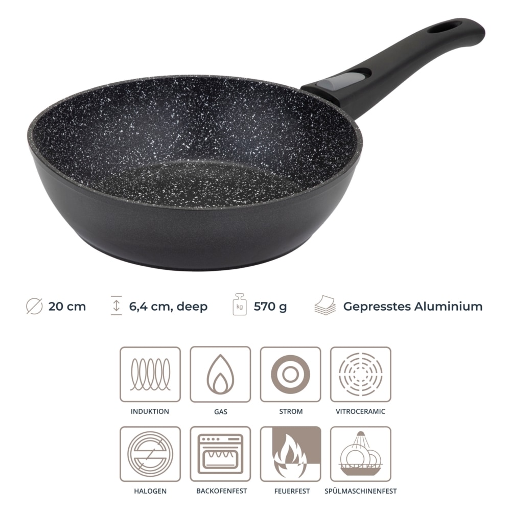 RESTO Kitchenware Bratpfanne »Aries, tiefe Wokpfanne mit vierschichtiger Marmor-Antihaftbeschichtung«, Aluminium, (1 tlg.), mit einem abnehmbaren Griff - backofenfest, spülmaschinenfest