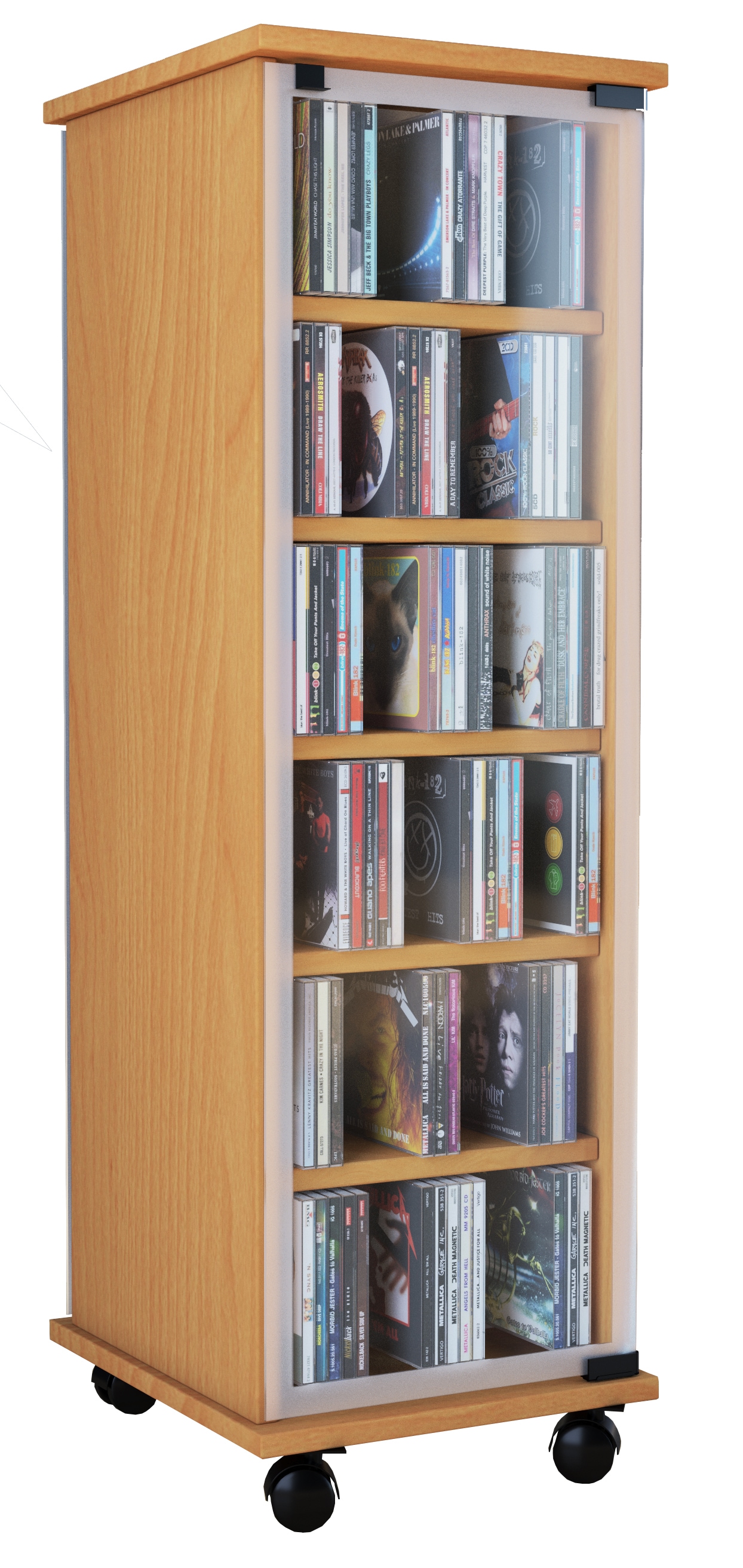 VCM Media-Regal »VCM CD Regal Holz | CD Schrank mit ESG-Sicherheitsglastüren für 204 CDs oder 72 DVDs | Maße: H. 98 x B. 31 x T. 35 cm | Elegantes DVD Regal mit Rollen | Blu ray Regal | CD Regal - Valenza«