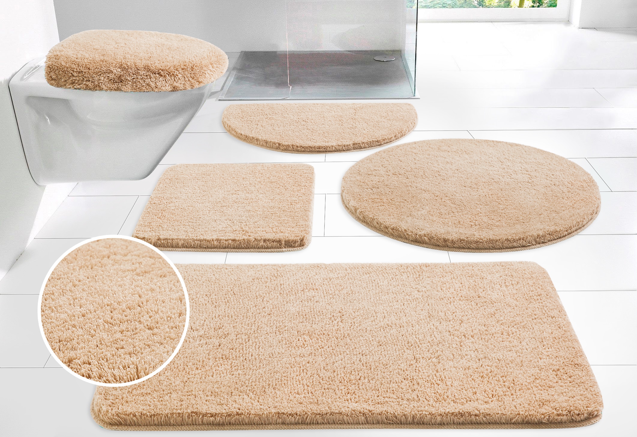 my home Badematte »Merida, Badvorleger, Badezimmer Teppich«, rutschhemmend beschichtet, fußbodenheizungsgeeignet-schnell trocknend-strapazierfähig, Badteppich, Uni Farben, rechteckig, rund & als 2-tlg. Set erhältlich