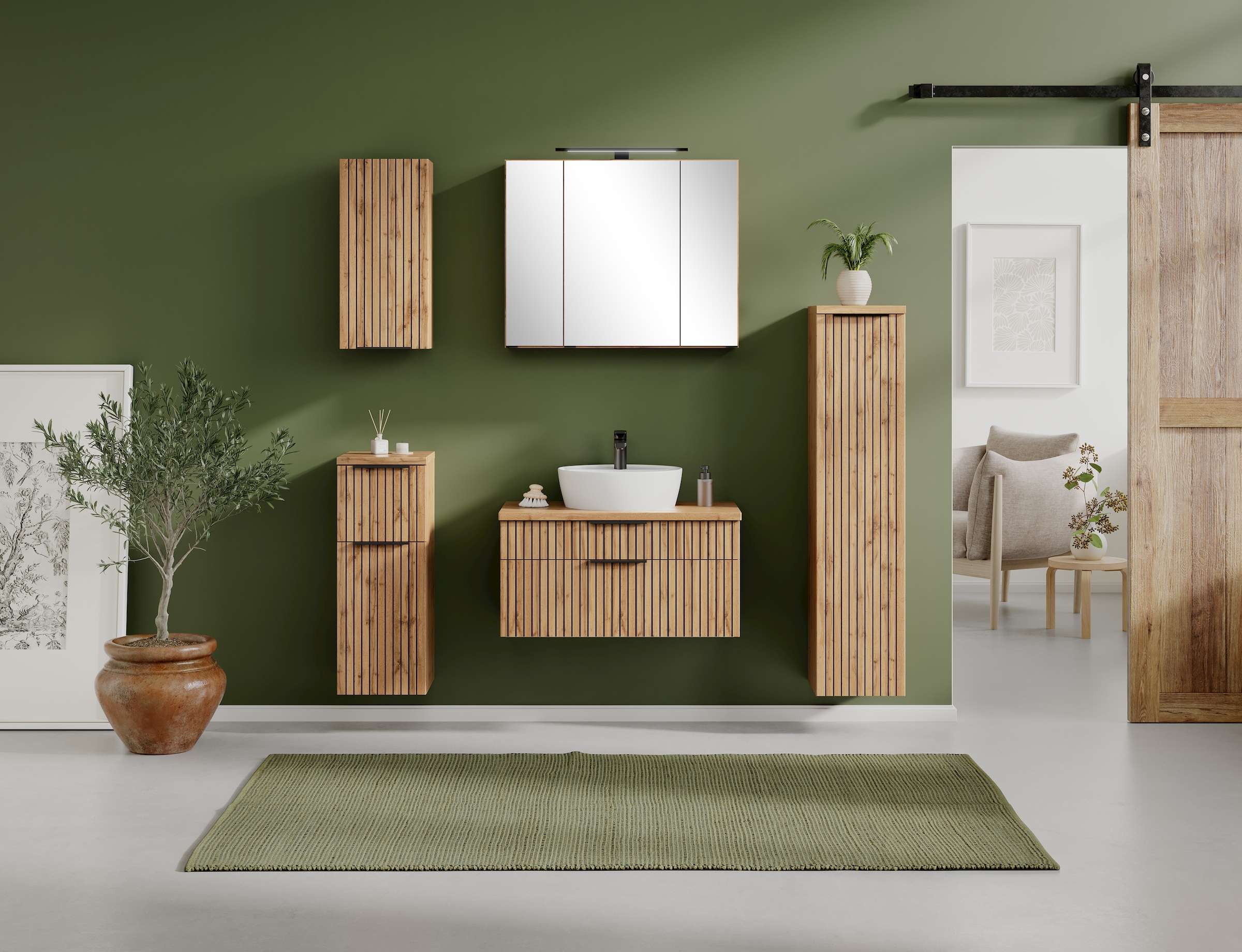 welltime Badmöbel-Set »Welltime, Carlton Waschtisch-Set, 80 oder 120 cm, gestreift«, (2 St.)