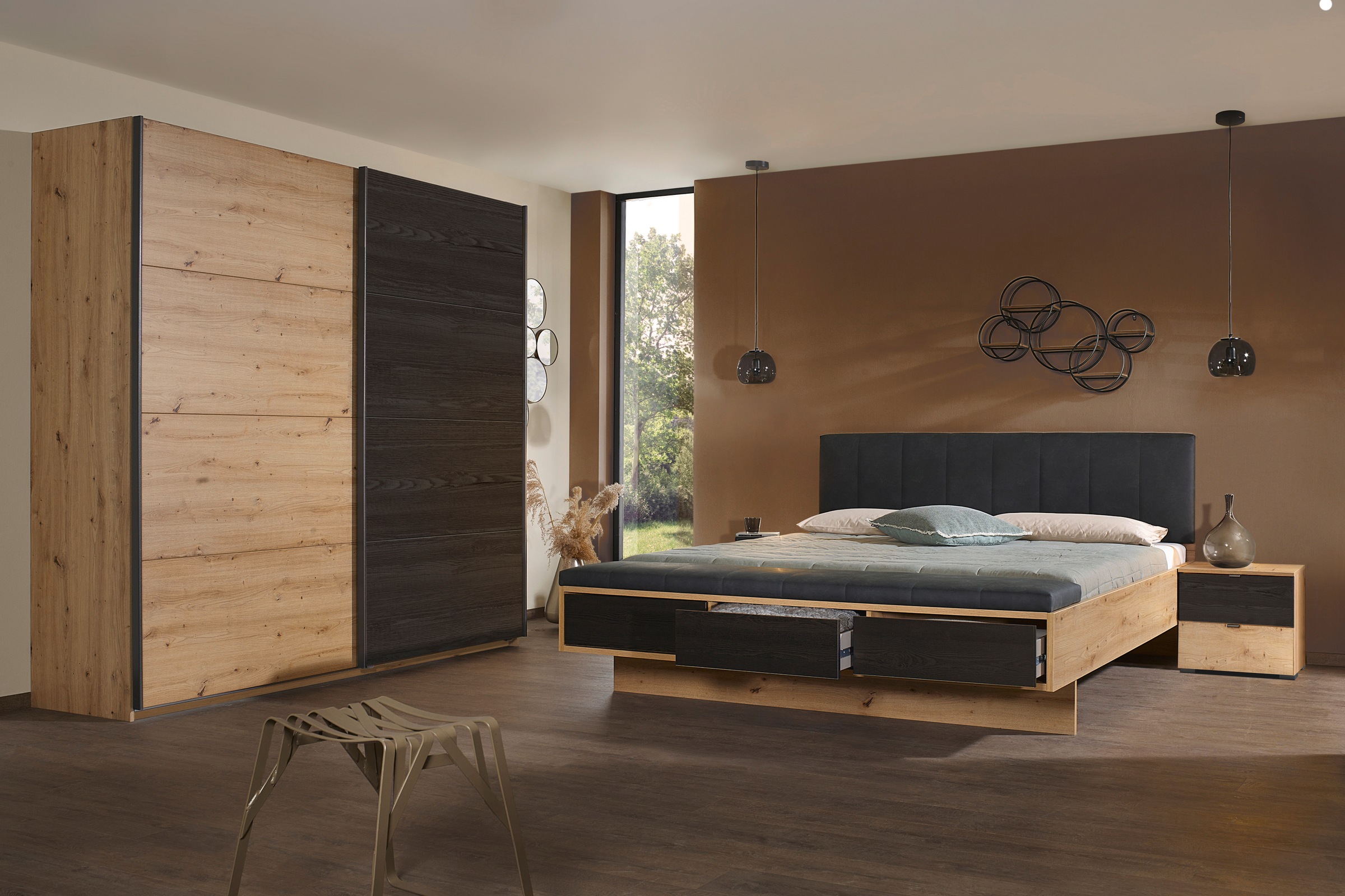 rauch Bettanlage »Bett Doppelbett Futonbett APOLLON«, (Set, 3 tlg., Bettbank mit 3 Schubladen Push-to-Open Funktion), Nachttisch-Paar mit je 2 Schubladen MADE IN GERMANY