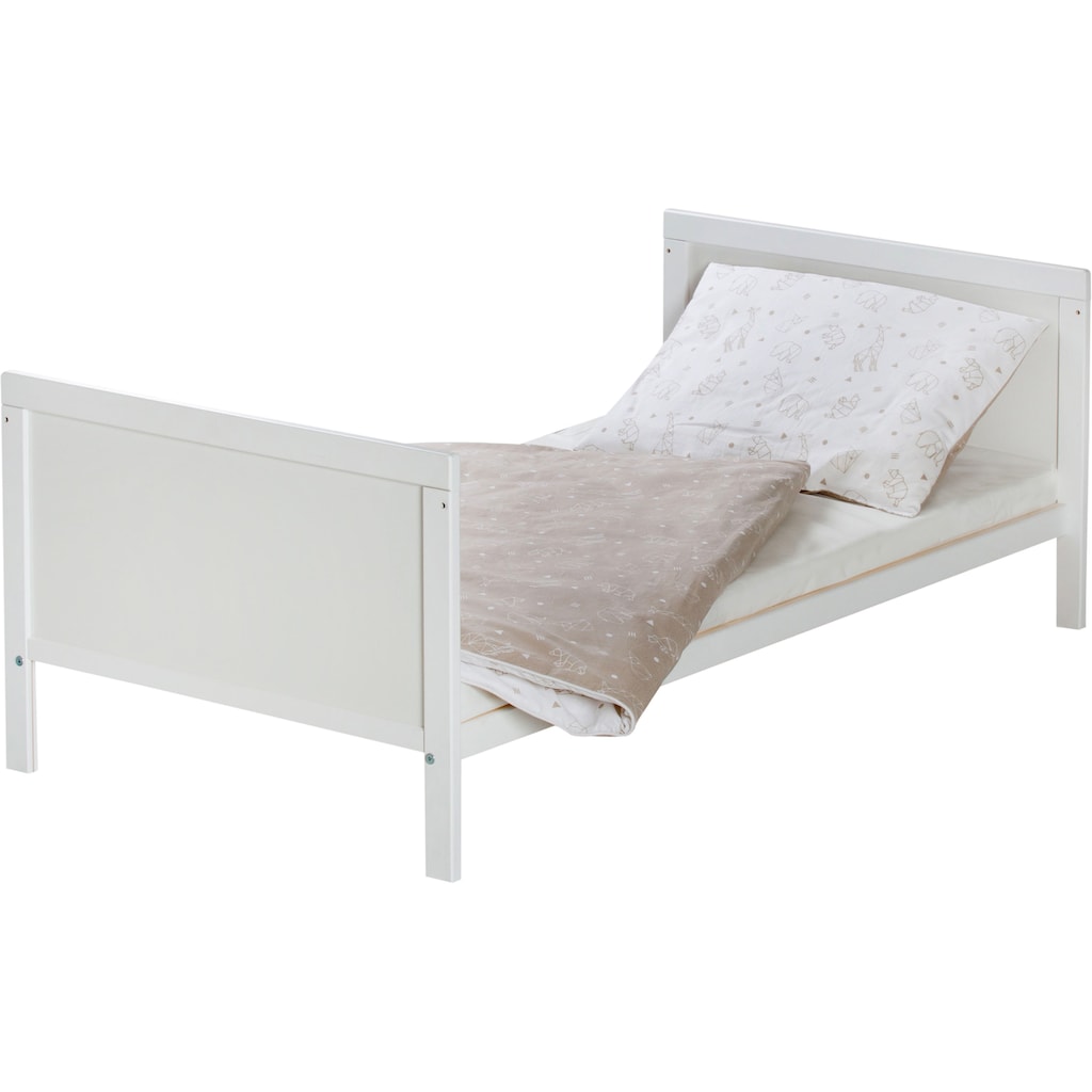 Schardt Babybett »Lenny, Origami Beige«, umbaubar zum Juniorbett, Bettwäsche, Nestchen, Himmel, Himmelstange