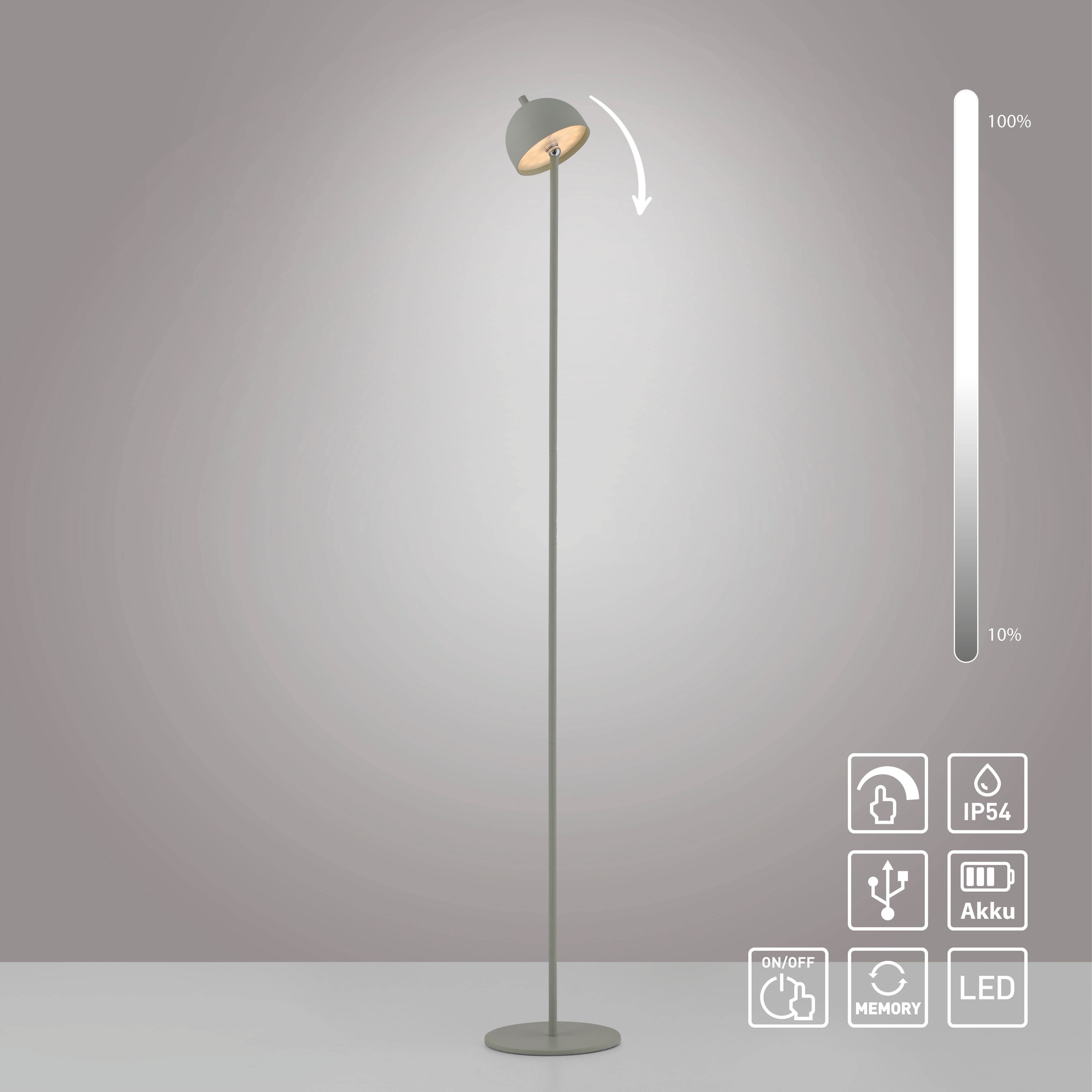 SCHÖNER WOHNEN-Kollektion LED Stehlampe »BELLIS« LED-Board 1 Stk. Warmweiß SCHÖNER WOHNEN Kollektion, Touchdimmer, Memoryfunktion, IP54, Akku