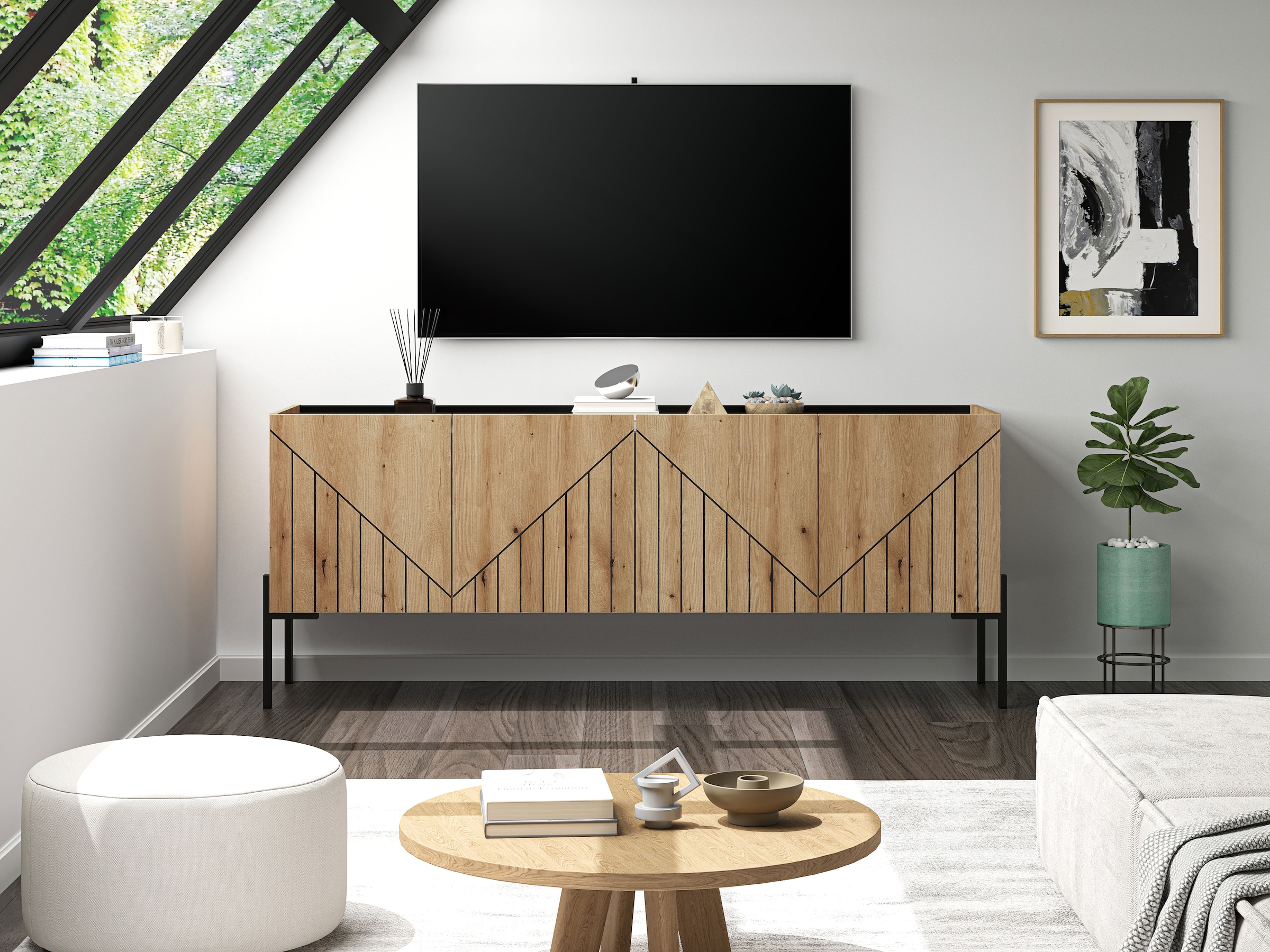INOSIGN Lowboard »SNETT, Breite: 155cm, mit Metall-Stabfüßen, 4 Türen, 2 Einlegeböden« TV-Lowboard, Mediaschrank, Mediaboard, TV-Schrank, Schrank, Board