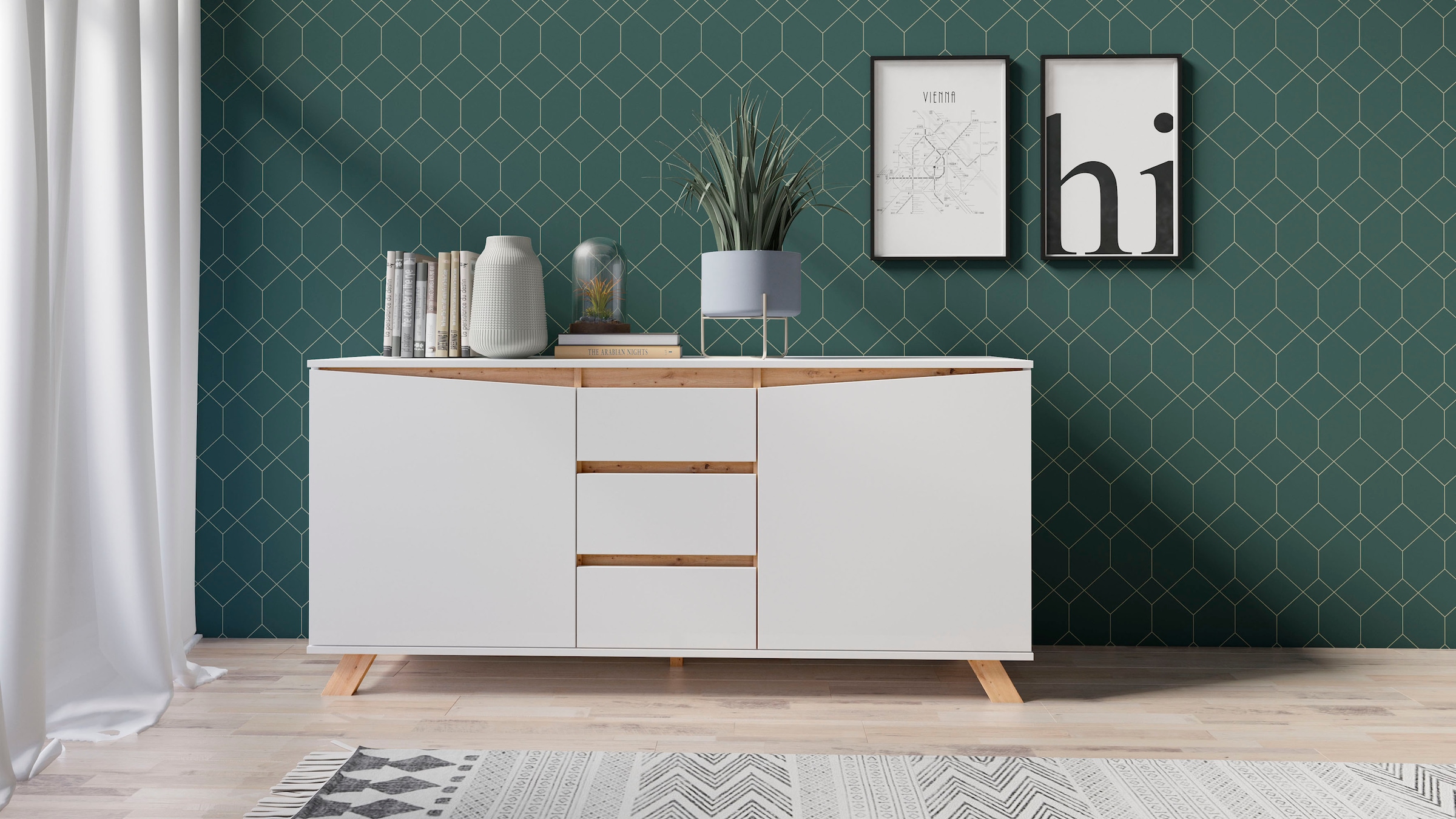 Homexperts Sideboard »Vicky«, Breite 160 cm oder 180 cm, in matt weiß