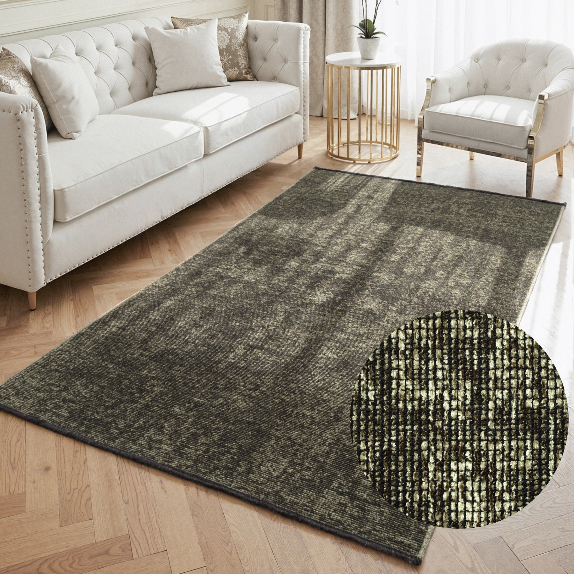 THE RUGS Brilliance Prisma Green Rug & Runner Velour Abstract in Dark Olive | Size: 80cm x 150cm