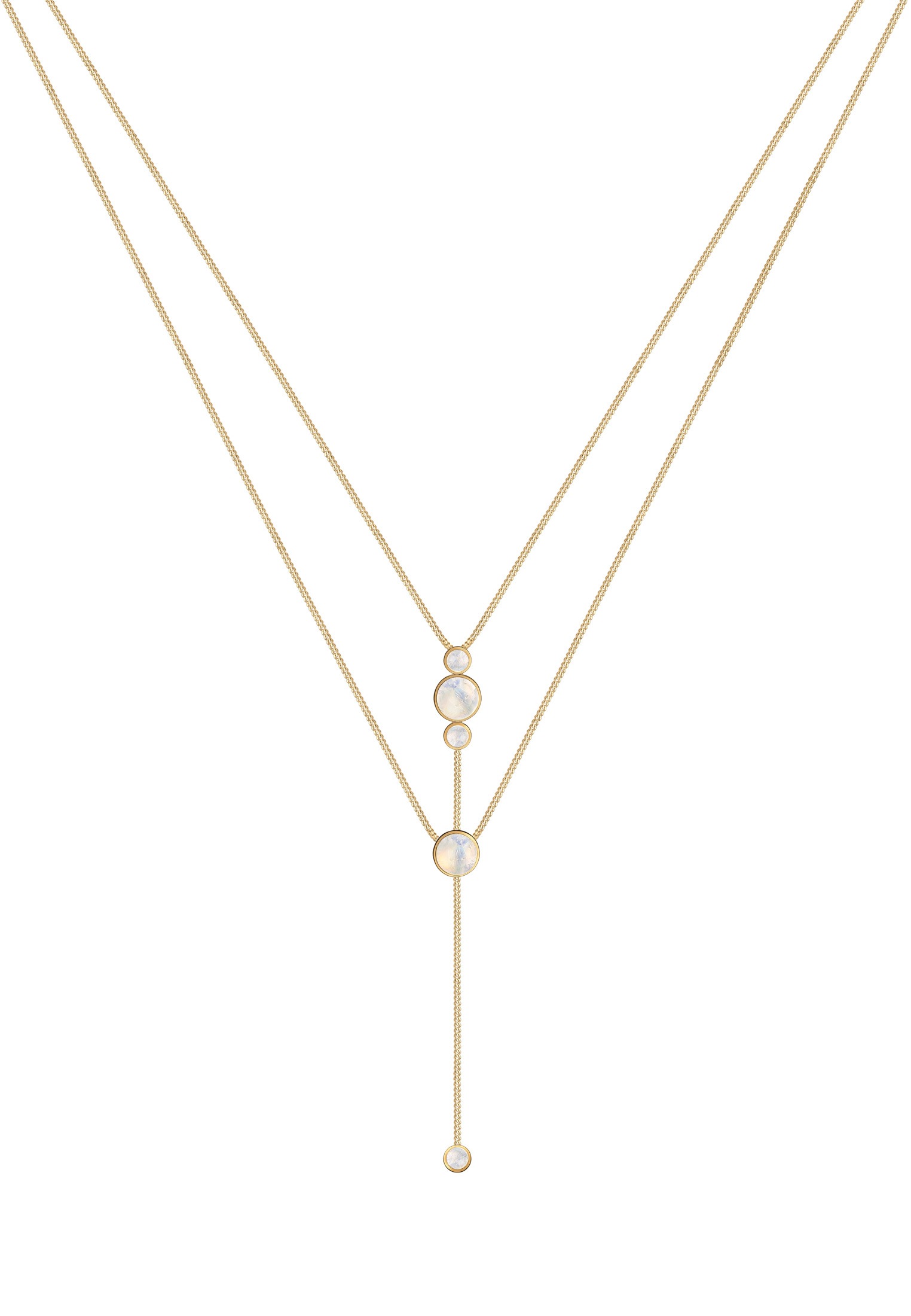 Elli Silberkette »Halskette Y-Kette Boho Layer Mondstein Weiß 925 Sterling Silber vergoldet«