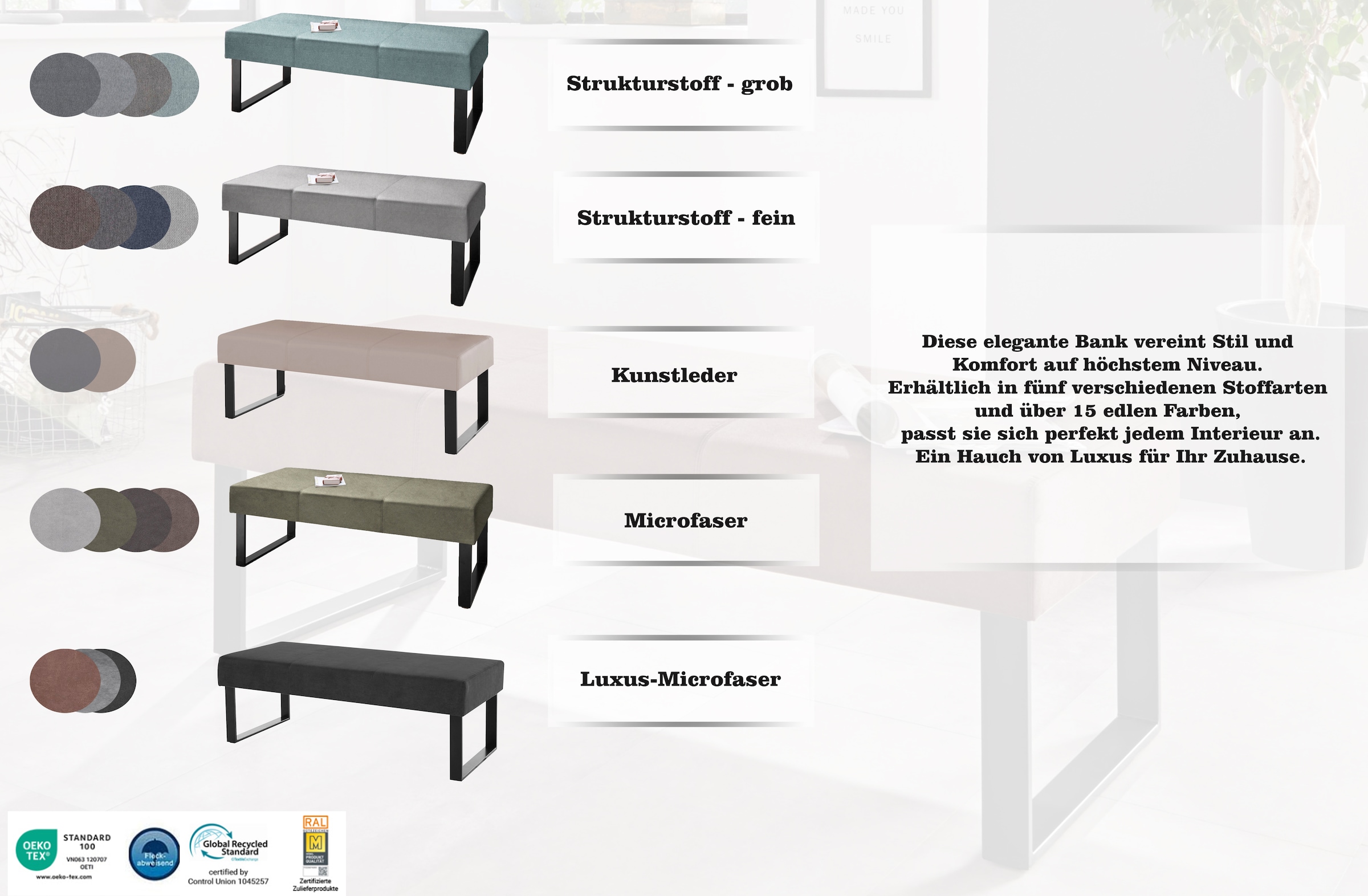 Home affaire Sitzbank »Oliver«, Breite 140cm, mit Metallgestell
