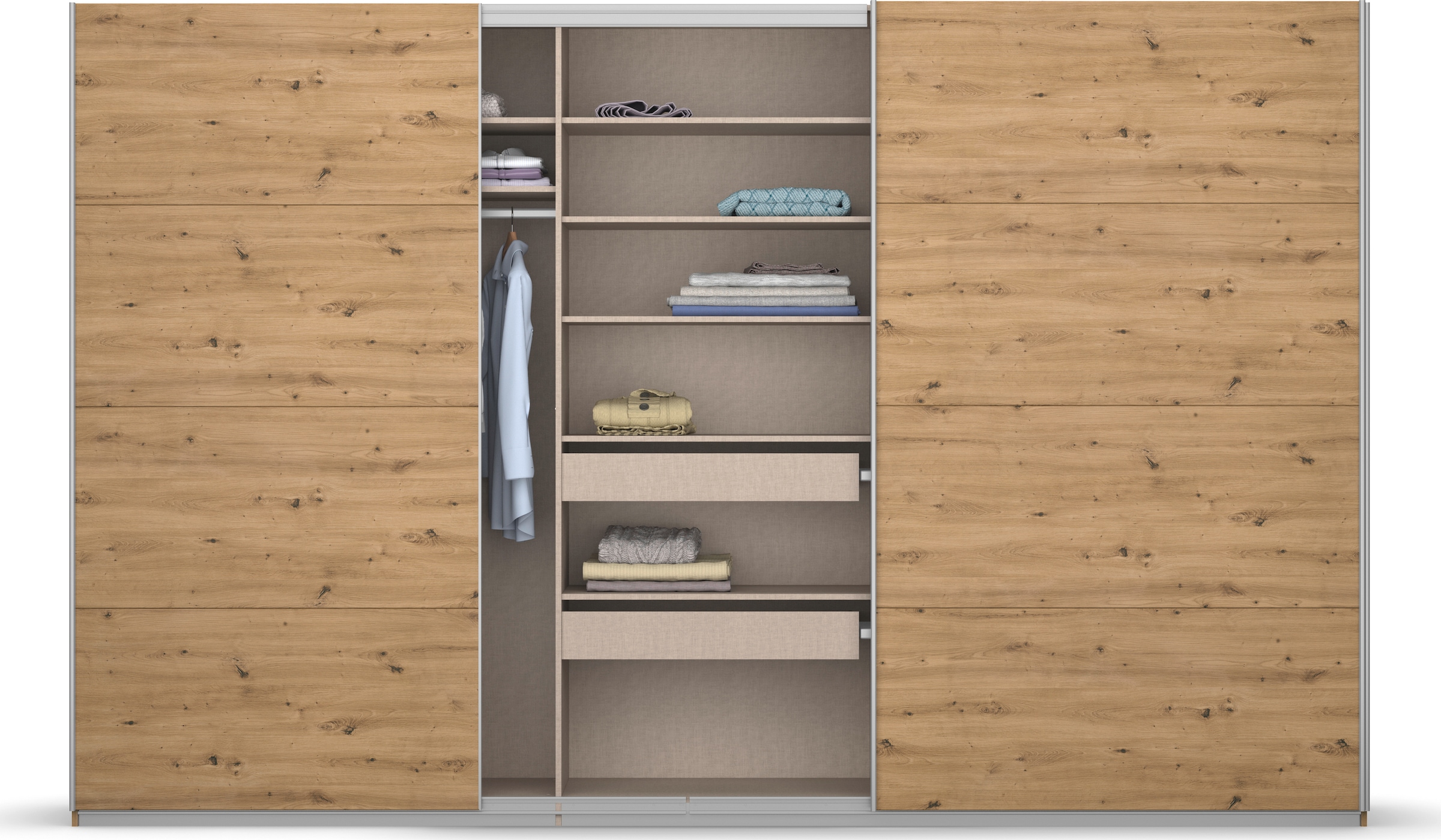 rauch Schwebetürenschrank »Kleiderschrank Schrank Garderobe KOLUNA mit Dekor-Front«, (Breiten 203/271/315/360 cm Höhen 210/229 cm), inkl. 2 Innenschubladen sowie extra Einlegeböden MADE IN GERMANY