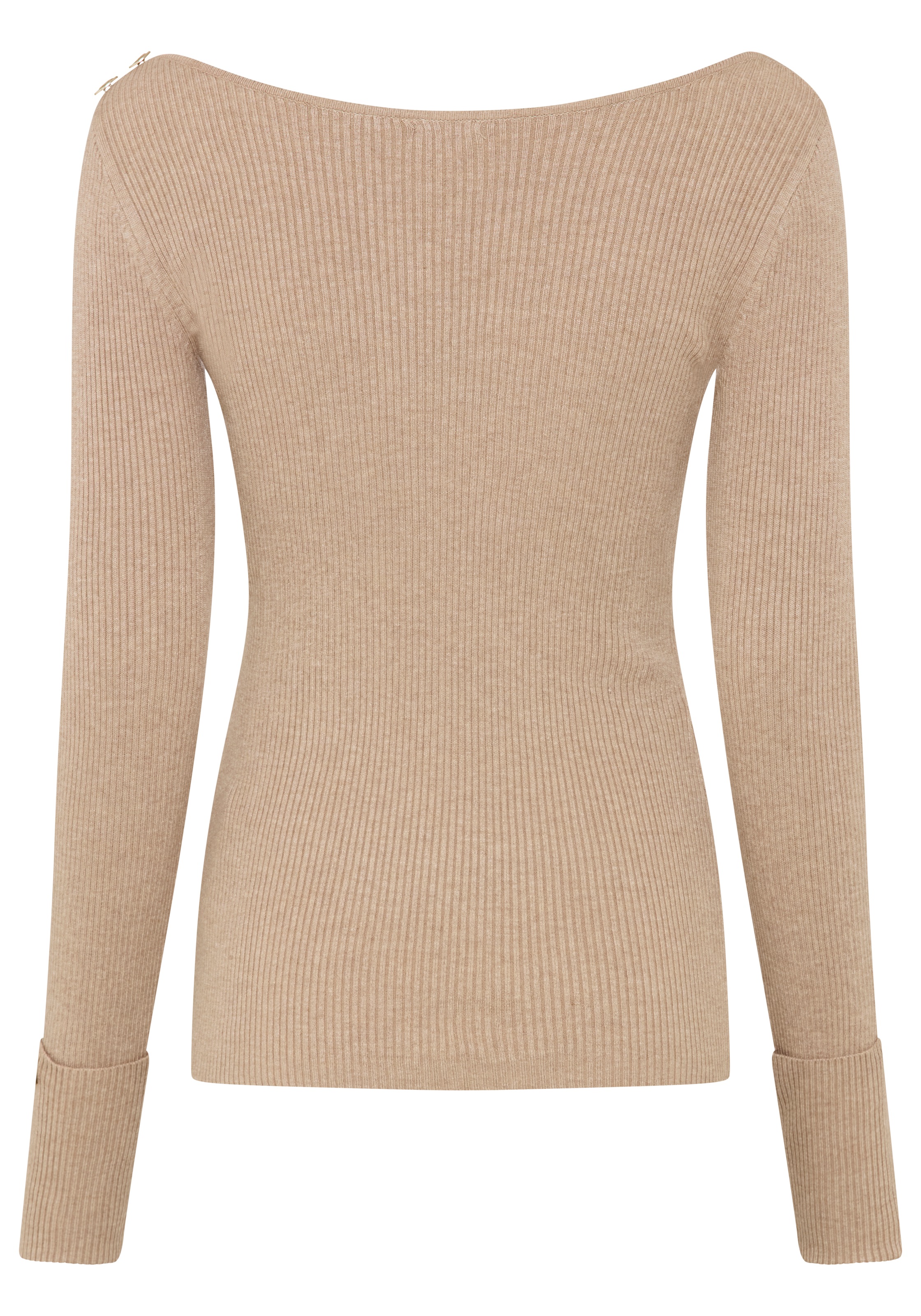 Bruno Banani Strickpullover aus Rippstrick, figurbetonte Passform, mit Aufschlag und Knopf