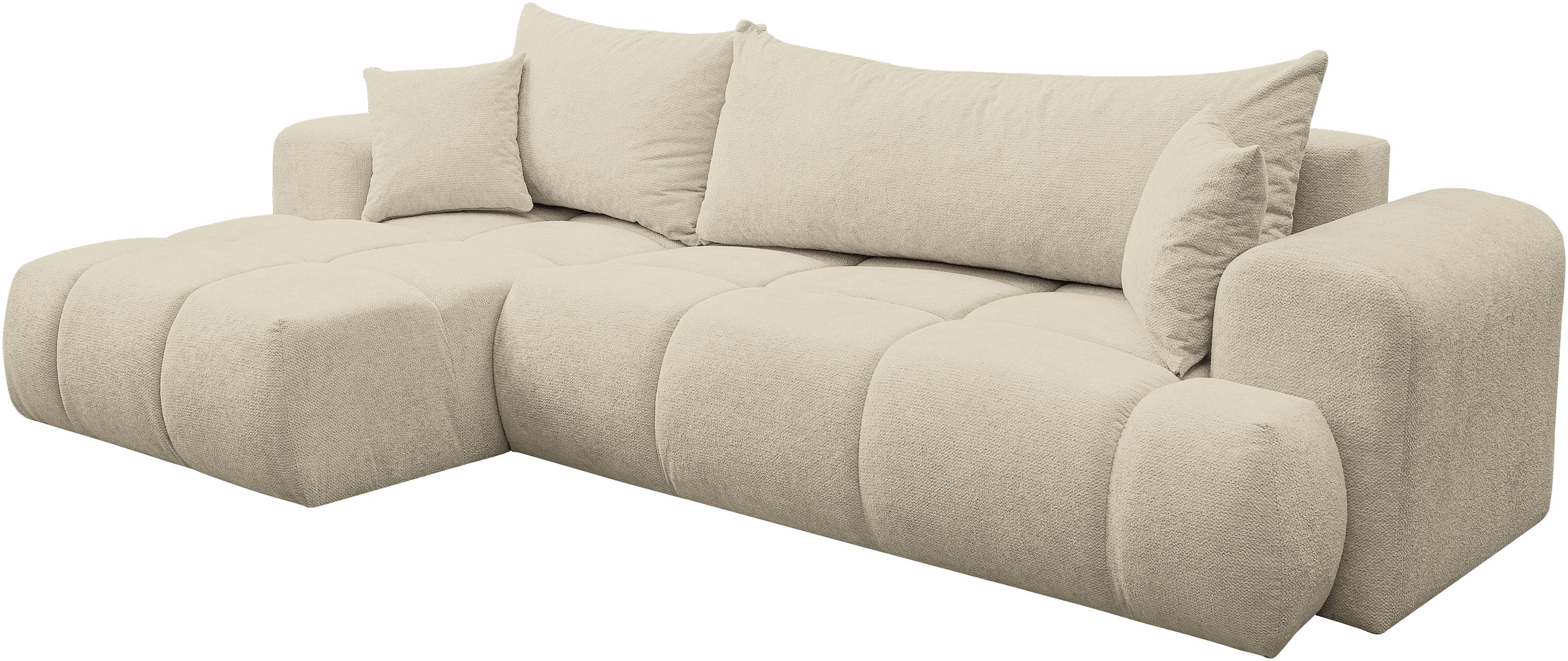 WERK2 Ecksofa »Ewela-Bubble, inkl. Bettfunktion & Bettkasten, bequem, Breite 265cm« moderner Boucle Bezug, Liegefläche 200/140cm