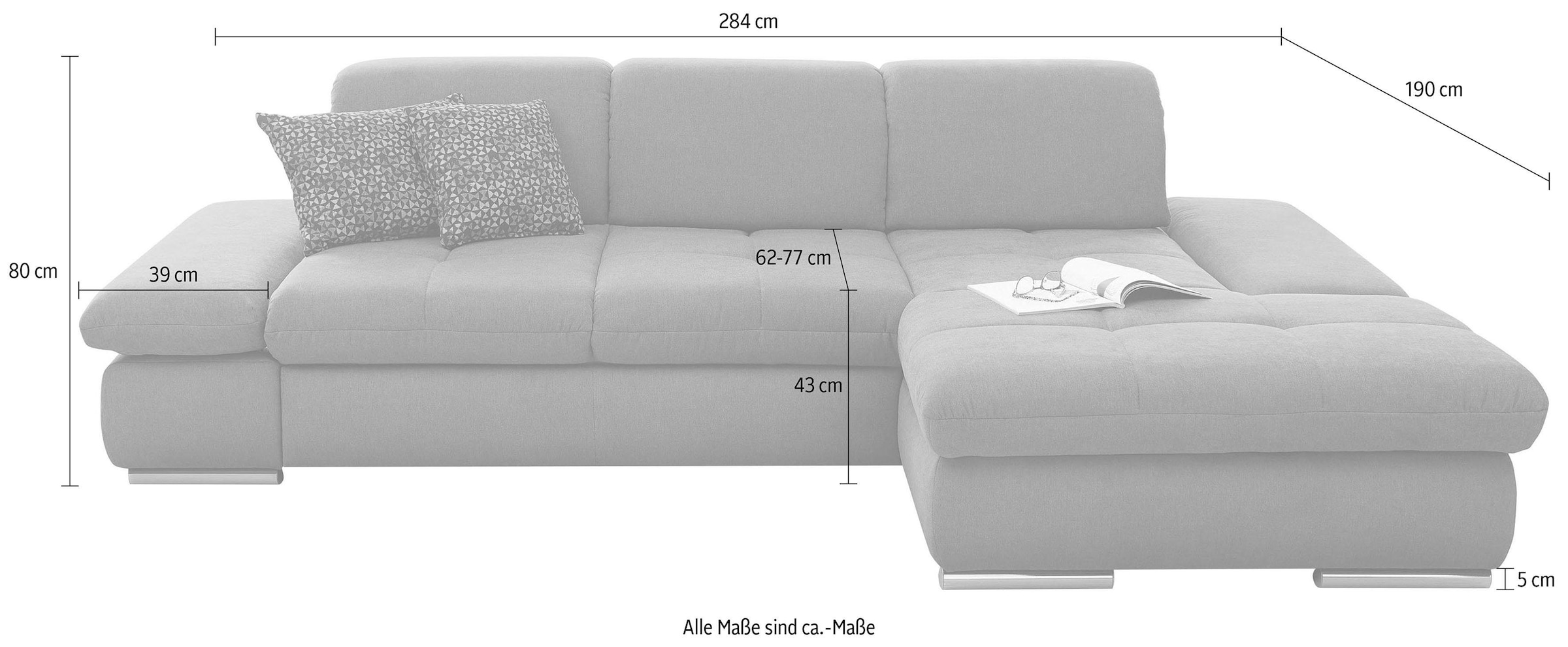set one by Musterring Ecksofa »SO4100 V« mit verstellbaren Kopfteilen, wahlweise mit Funktionen, Cord-Bezug