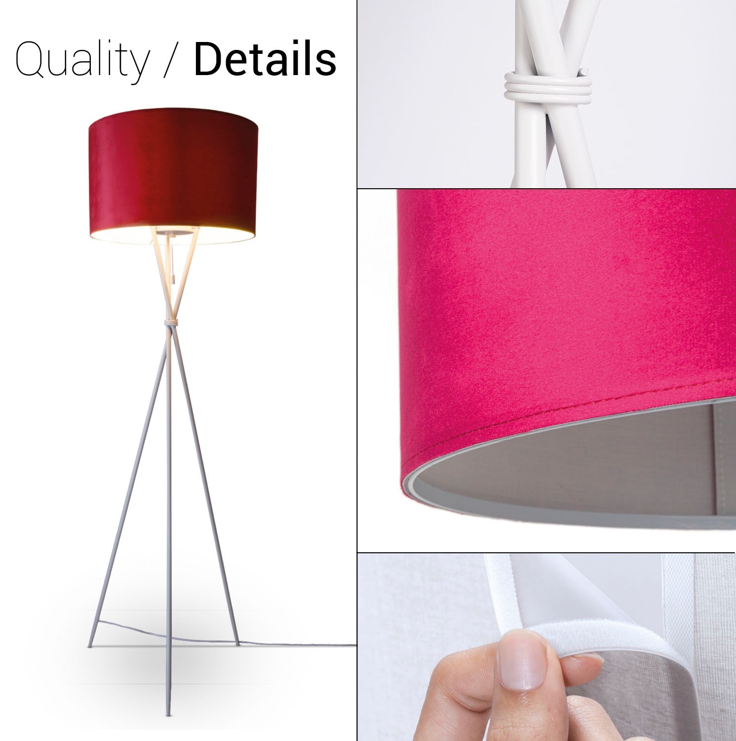 Paco Home Stehlampe »Kate uni Color«, Leuchtmittel E27 | ohne Leuchtmittel, Wohnzimmer Dreibein Standleuchte Velour Höhe 177,5cm Filigran E27