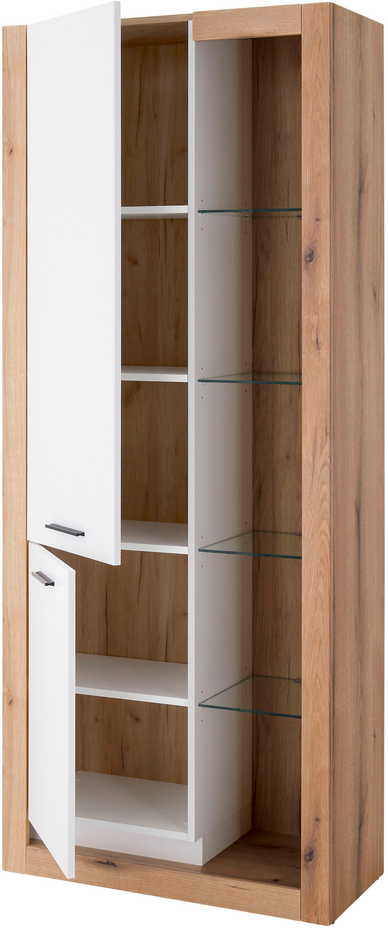 Home affaire Vitrine »Brixen, Vitrinenschrank in Eiche Dekor, moderne Standvitrine« Metallgriffe, ausreichend Stauraum, vielseitig einsetzbar, 80 cm breit