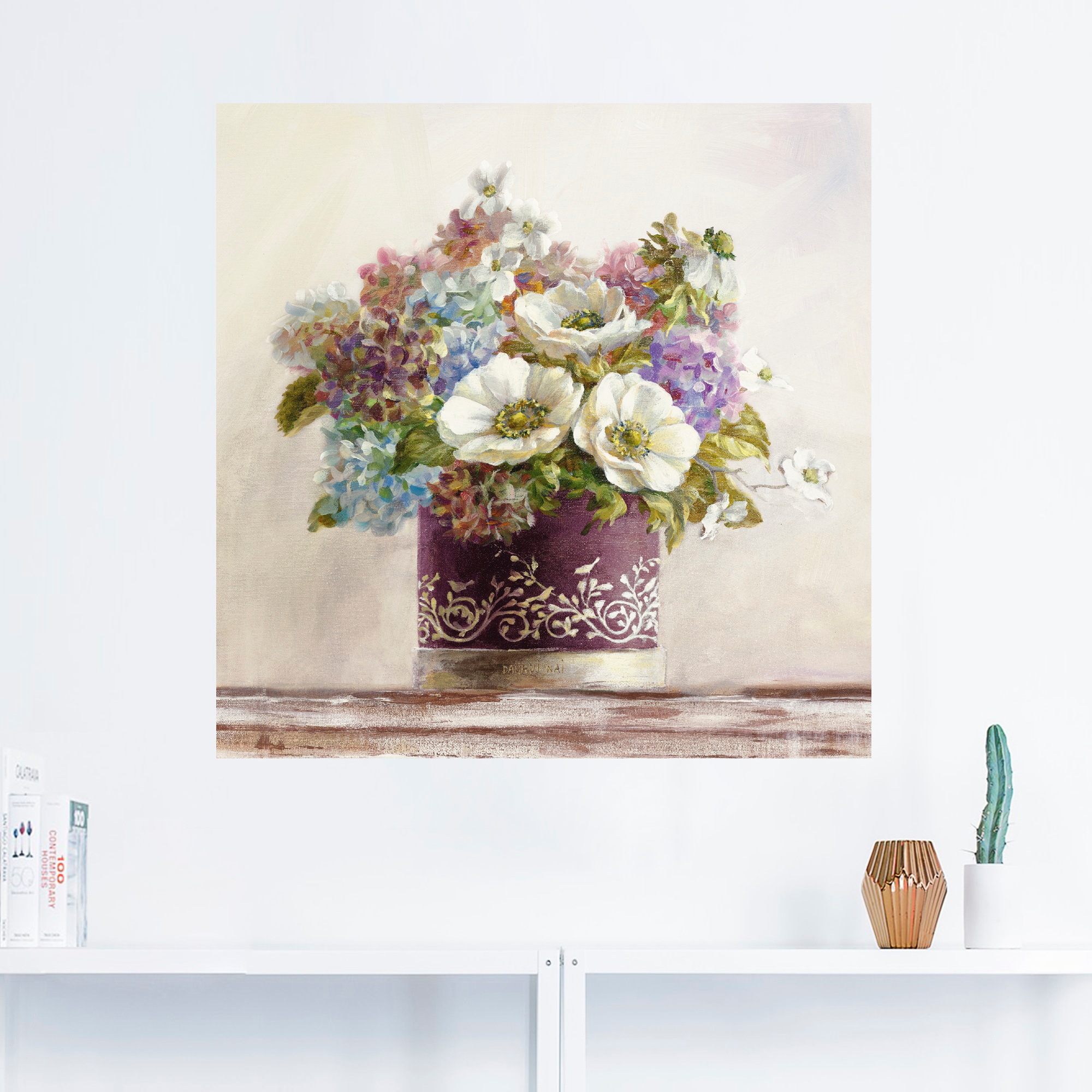 Artland Wandbild »Anemonen in Auberginer Hutschachtel«, Blumen, (1 St.), als Leinwandbild, Poster, Wandaufkleber in verschied. Größen