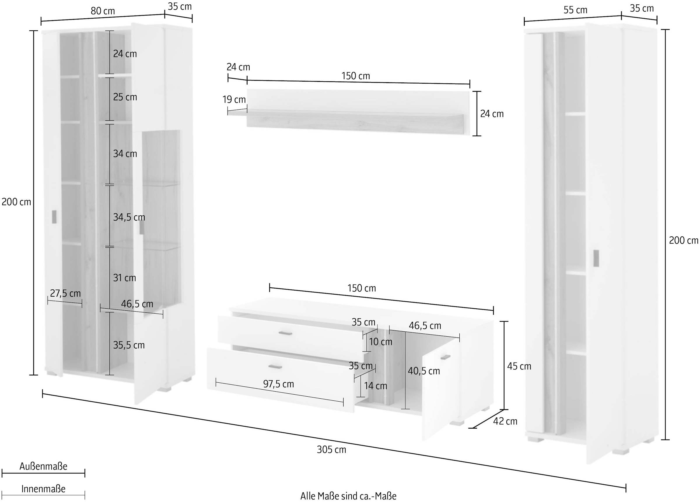 Home affaire Wohnwand »LONG ISLAND« Set, 4 Stk. tlg.