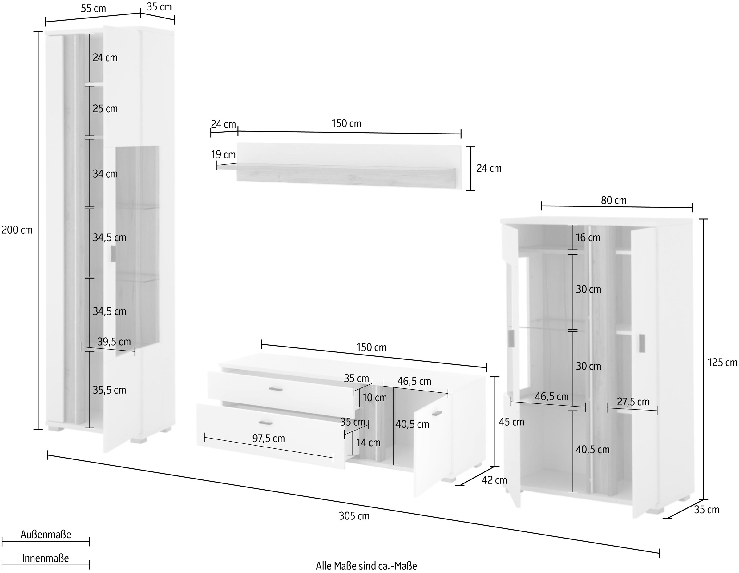 Home affaire Wohnwand »LONG ISLAND« Set, 4 Stk. tlg.