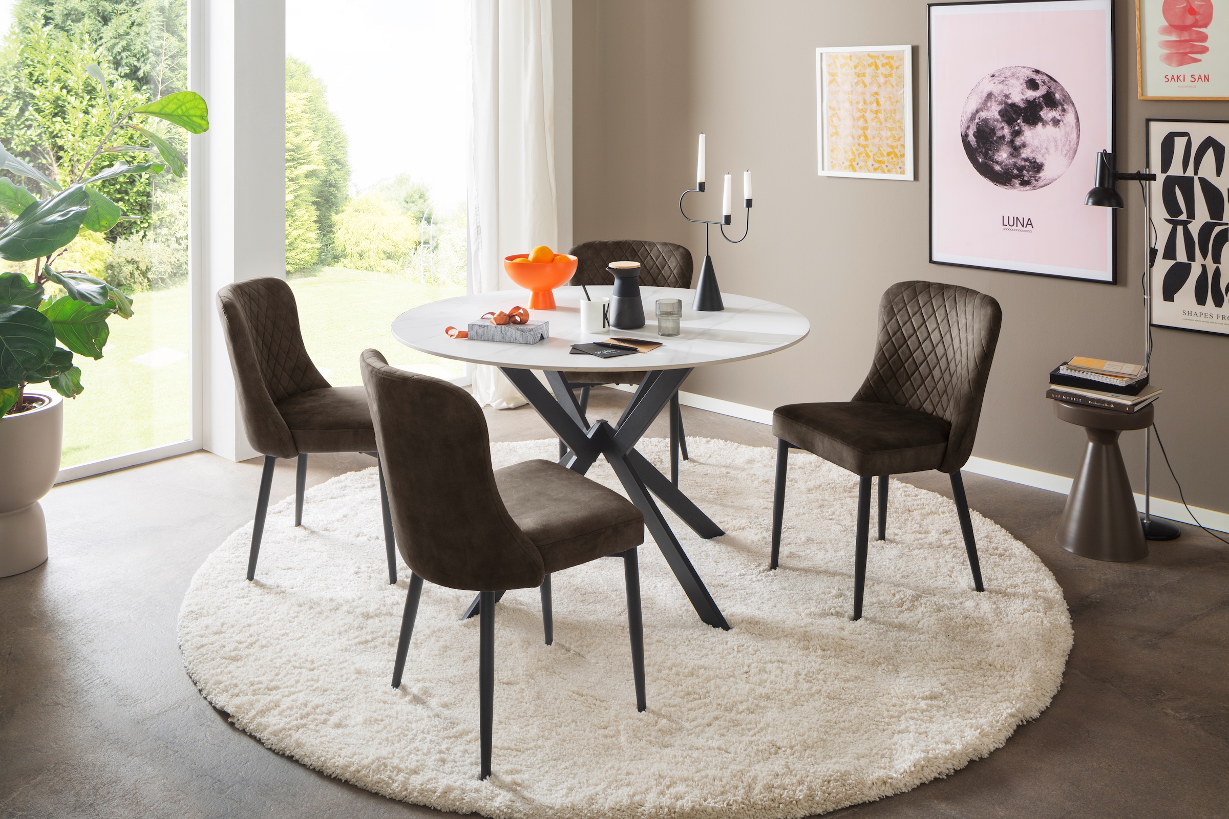 MCA furniture Esstisch »UBATE Vierfußtisch«, (1 St.), Keramik, Metall, weiß marmoriert, dining table, 4-6 Personen