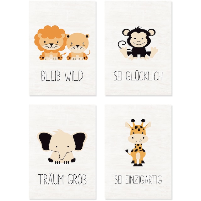 Lüttenhütt Poster »Tiere«, Tiere, (Set, 4 St., 4 Teile), 4er Set in zwei  Größen bequem kaufen