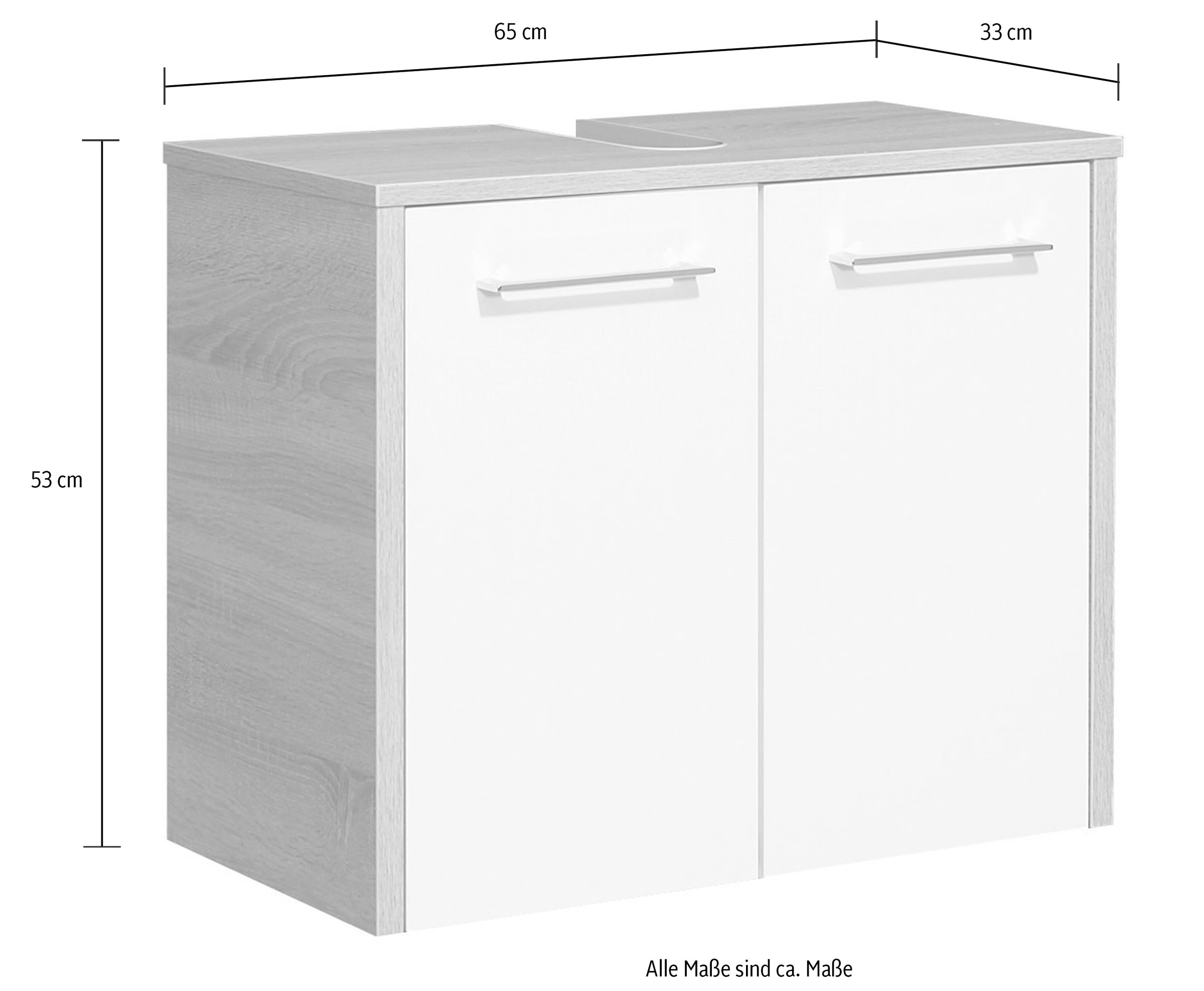 Saphir Waschbeckenunterschrank »Quickset 382 Unterbeckenschrank, Weiß Hochglanz, 2 Türen«, Waschbeckenschrank inkl. Türdämpfer, 65 cm breit, ohne Waschbecken