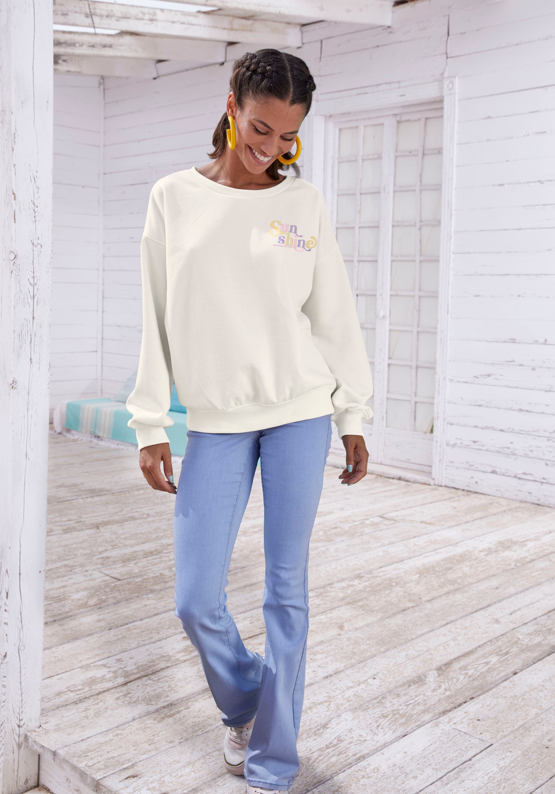Buffalo Sweatshirt, mit Rippbündchen und Sunshine Druck, Loungewear