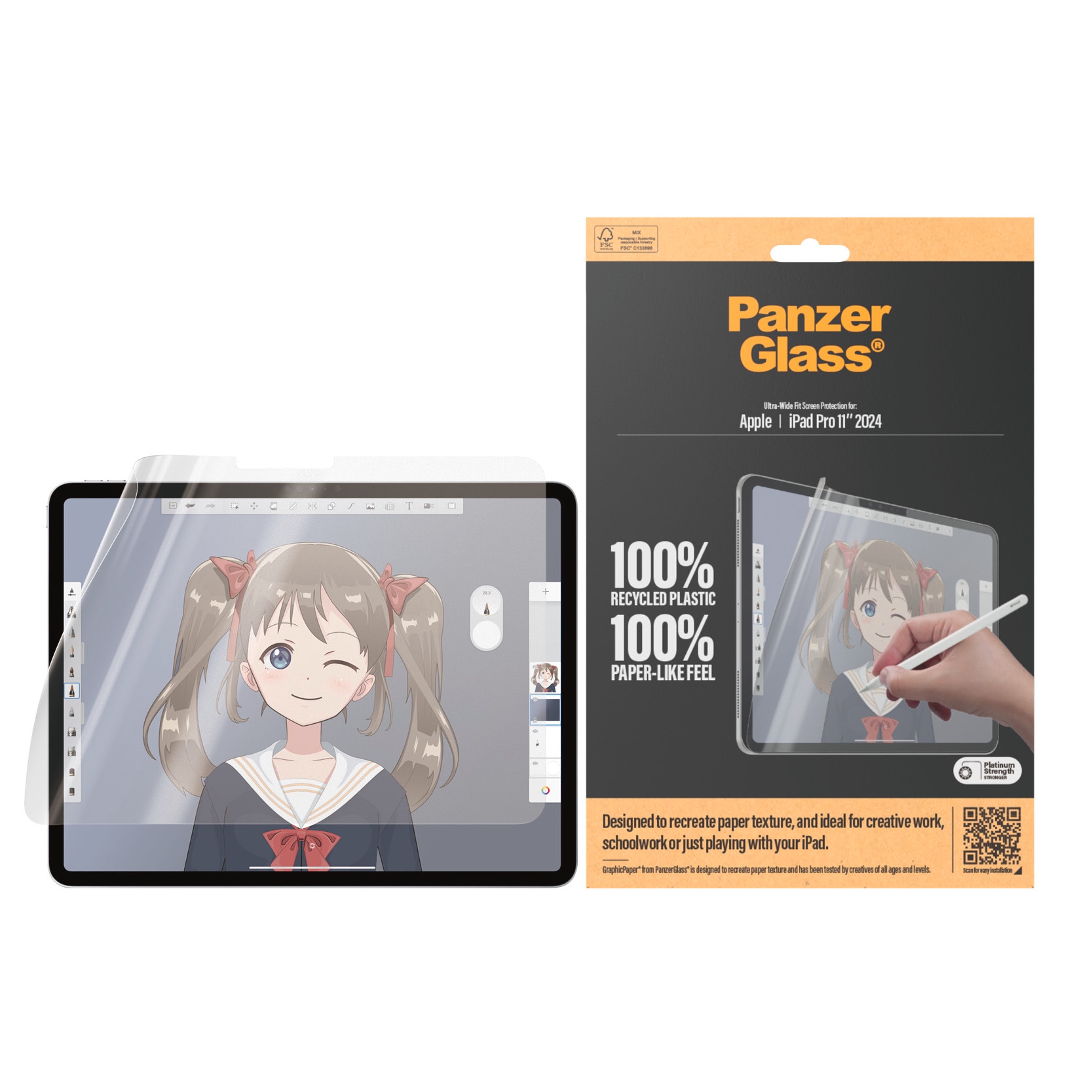 PanzerGlass Displayschutzfolie »Ultra Wide Fit GraphicPaper Screen Protector« für Apple iPad Pro 11 2024 Schutzfolie, Bildschirmschutz, kratzfest, paperfeel, papierähnlich
