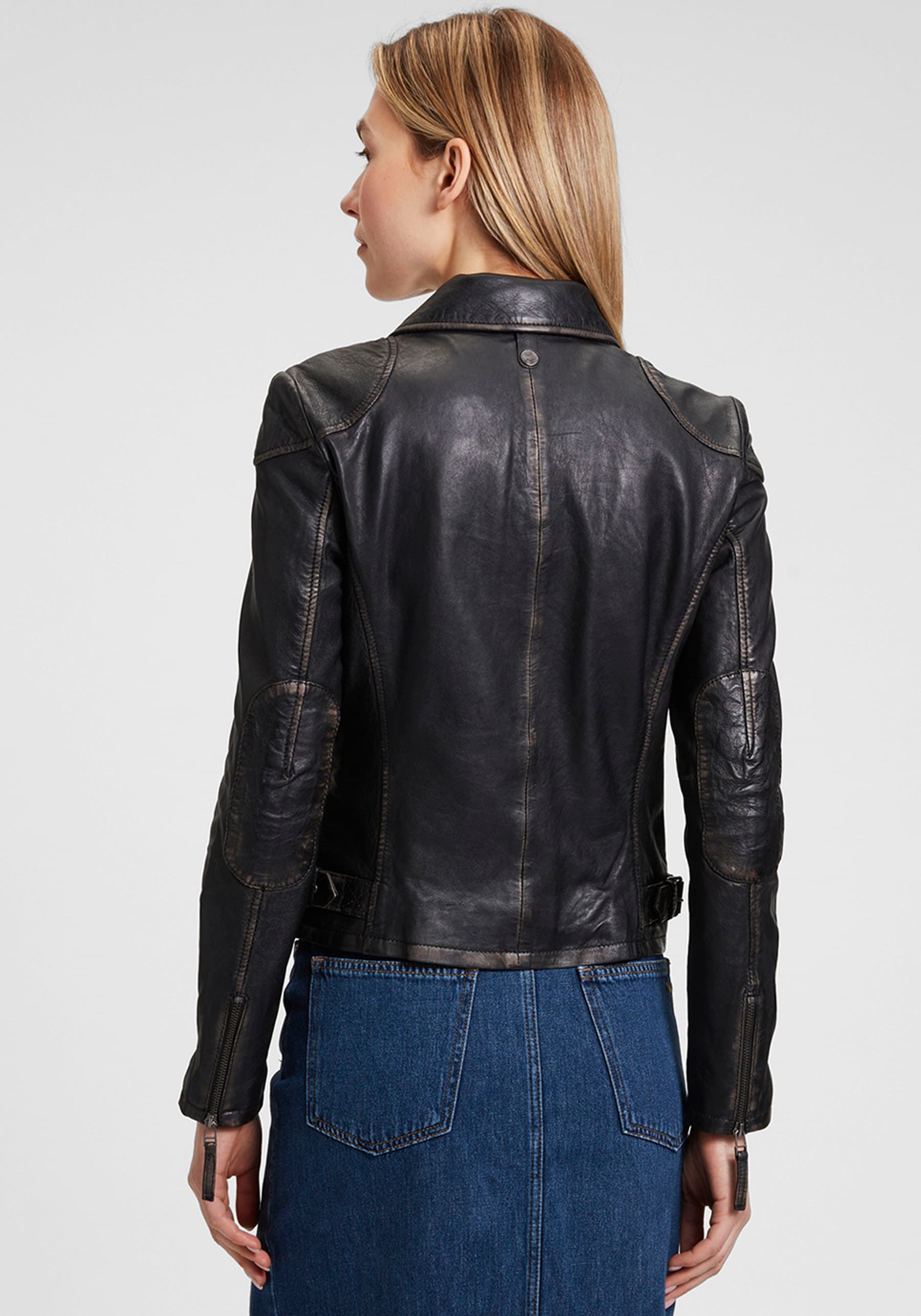 Mauritius Lederjacke »MWPeggie«, im Vintage-Look, asymetrischer Reißverschluss, Reverskragen