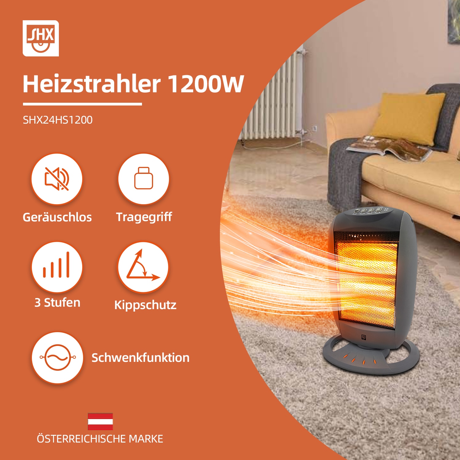 SHX Heizstrahler »SHX24HS1200«, 1200 W, Halogen-Heizelement, 1200W