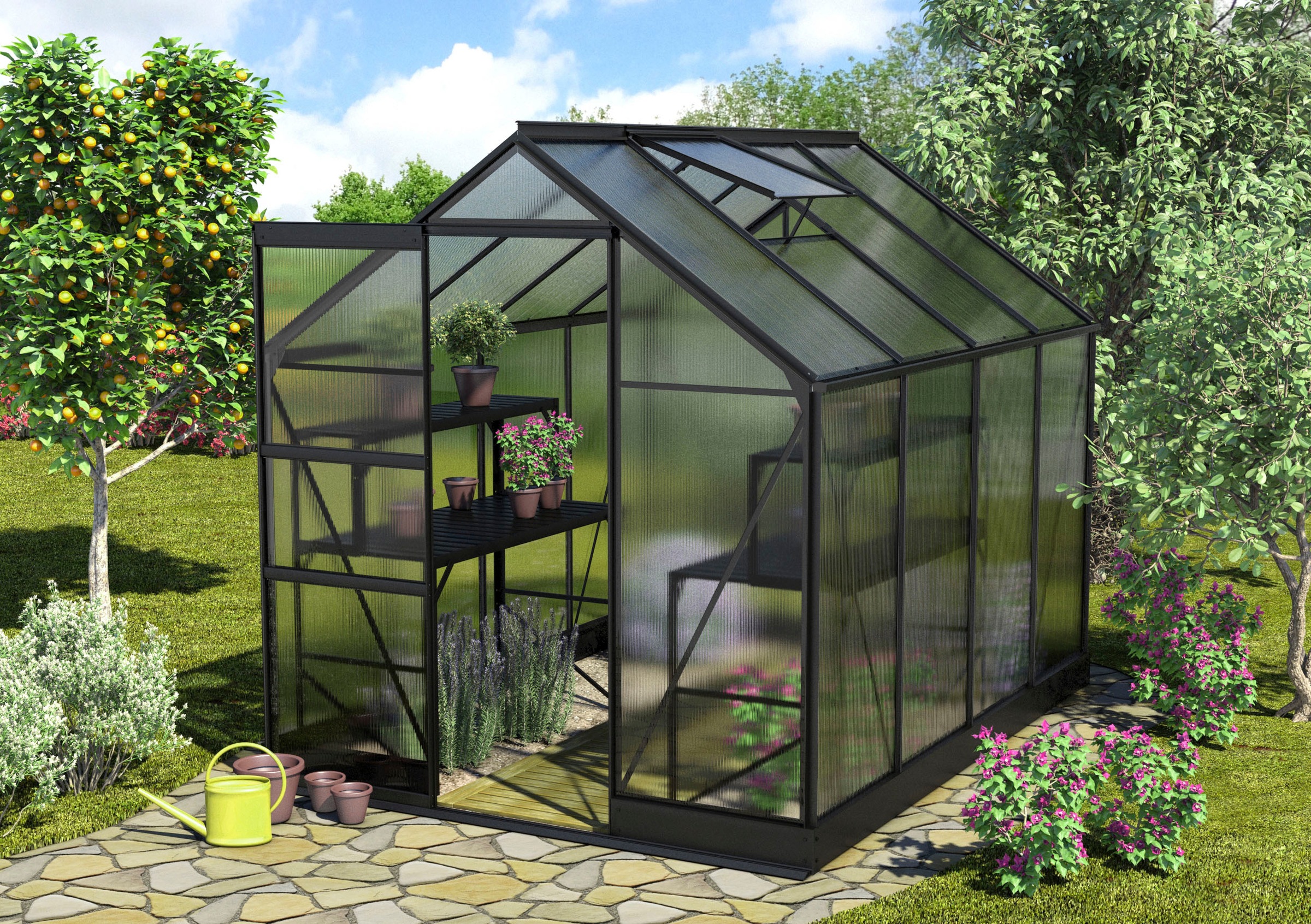 Vitavia Gewächshaus »Apollo 5000« Alu-Profile, Stahlfundamentrahmen, 6 mm Hohlkammerplatten