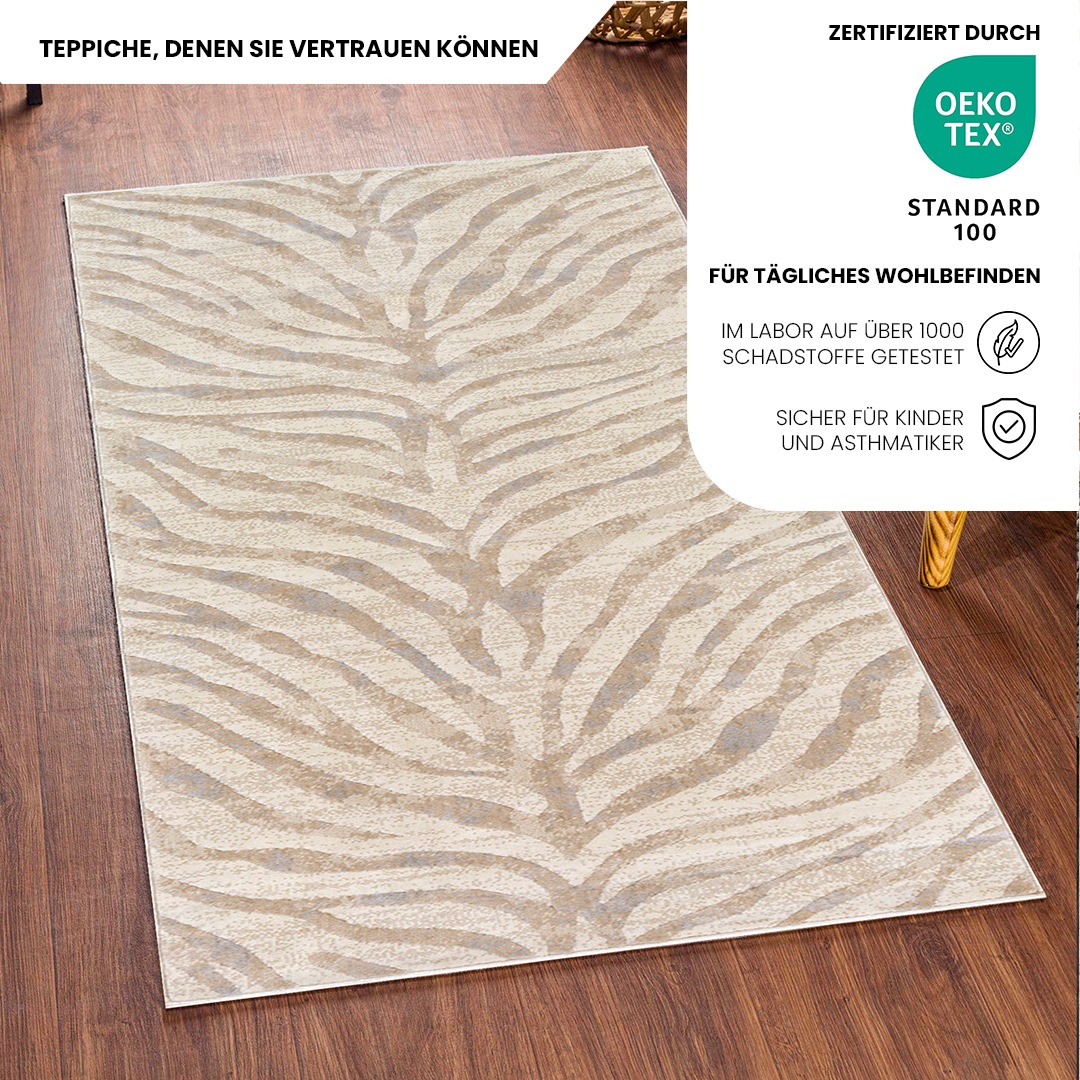 Livabliss Teppich »LUANDA«, rechteckig, 11 mm Höhe, Skandinavischer Teppich, Boho Wohnzimmerteppich/Läufer im Zebra Muster