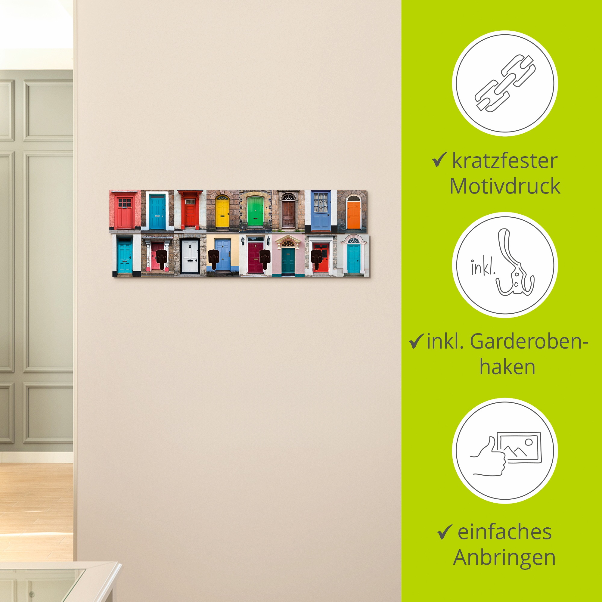 Artland Garderobenleiste »Fotocollage von 32 bunten Haustüren«, teilmontiert