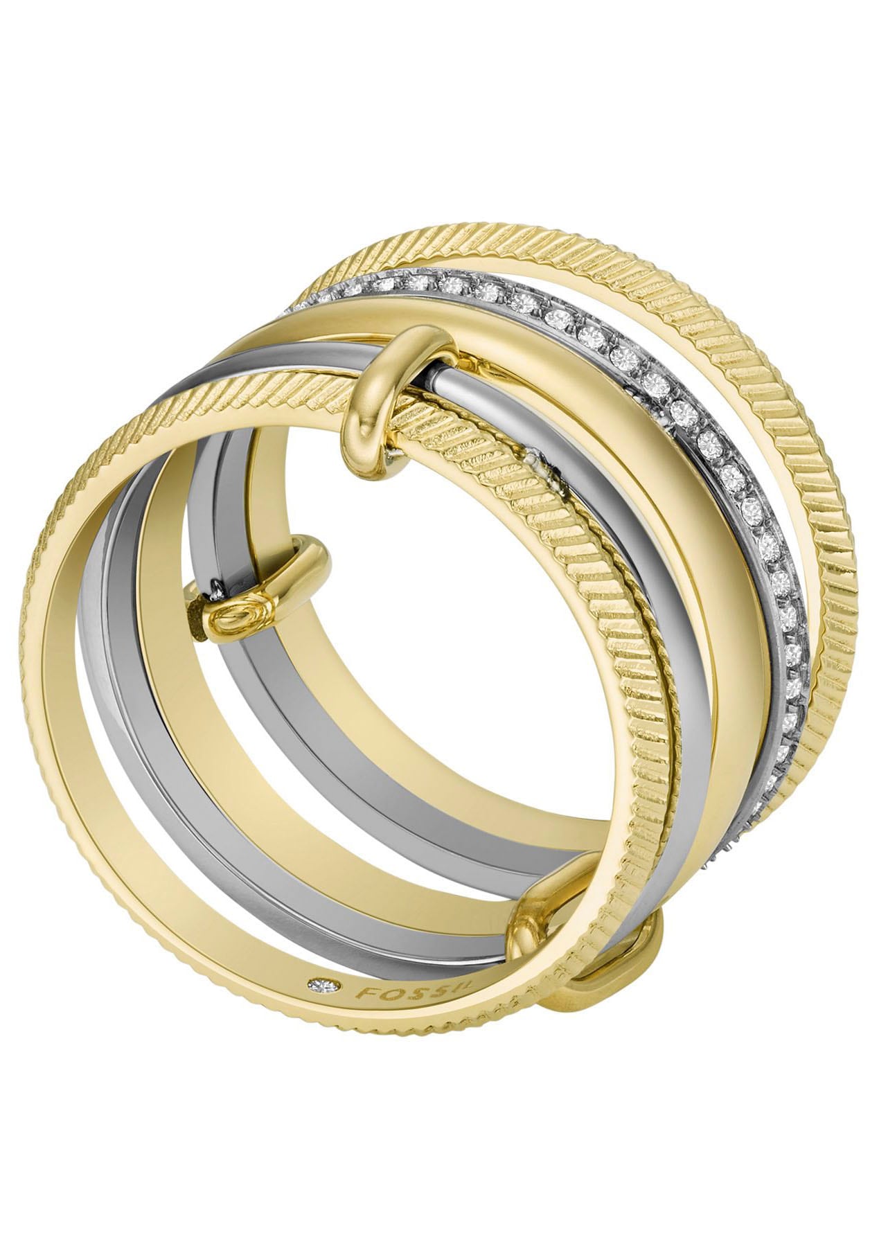 Fossil Fingerring »JEWELRY ALL STACKED UP TWO-TONE PRESTACK RING, JF04592998«, mit Glasstein