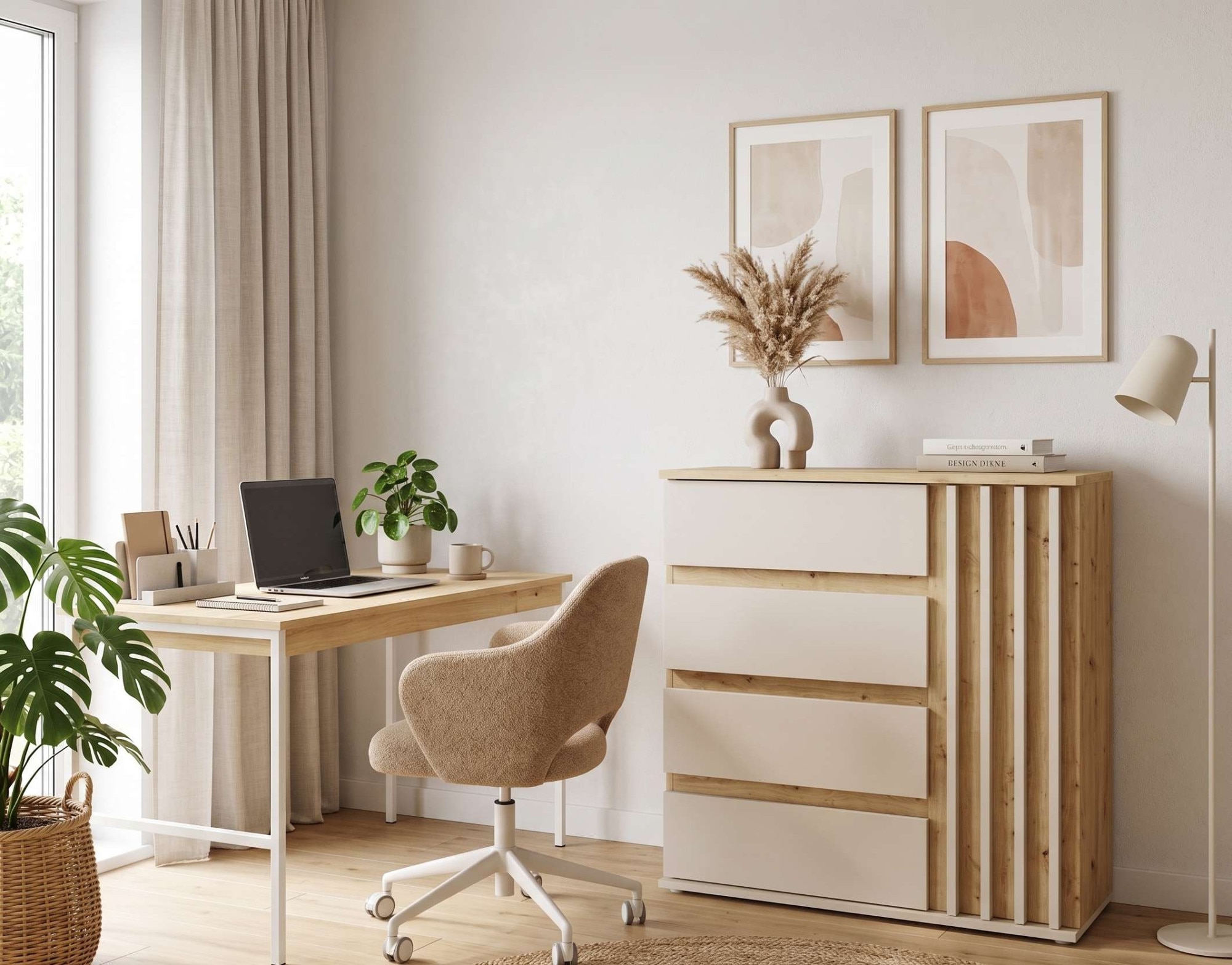 Home affaire Kommode »LANDUVA Sideboard mit viel Stauraum, Breite 80 cm« Schrank mit Schubladen und 1 Tür, Lamellen Design
